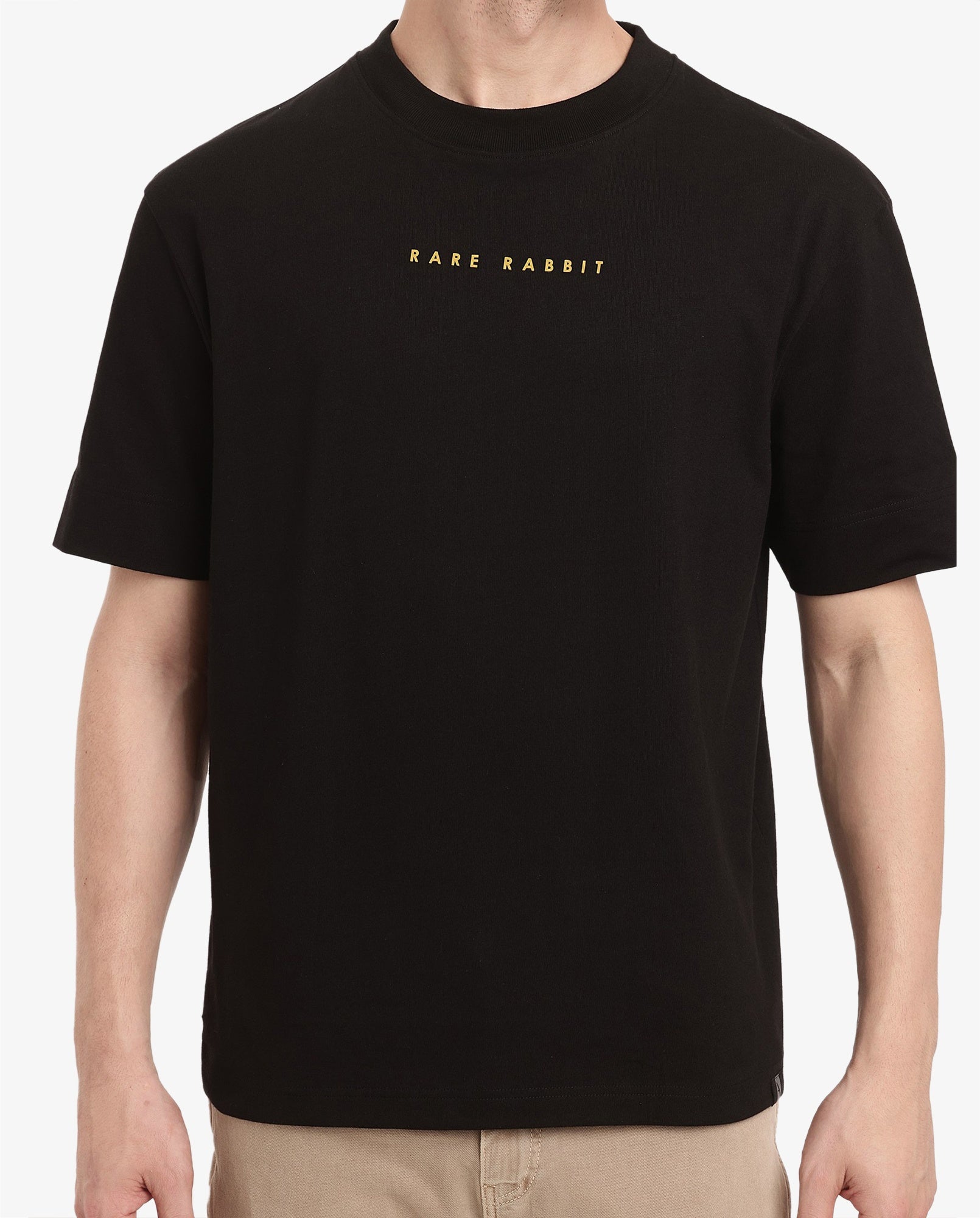 Rare Rabbit Men Tyga Black Cotton Fabric Short Sleeve Crew Neck Oversized Fit Graphic Back Print T-Shirt