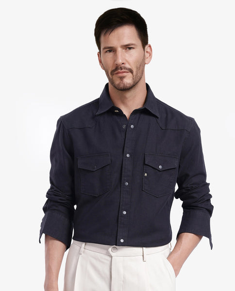 Rare Rabbit Men Tyson-1 Black Full Sleeve Collared Neck Snap Button Cl