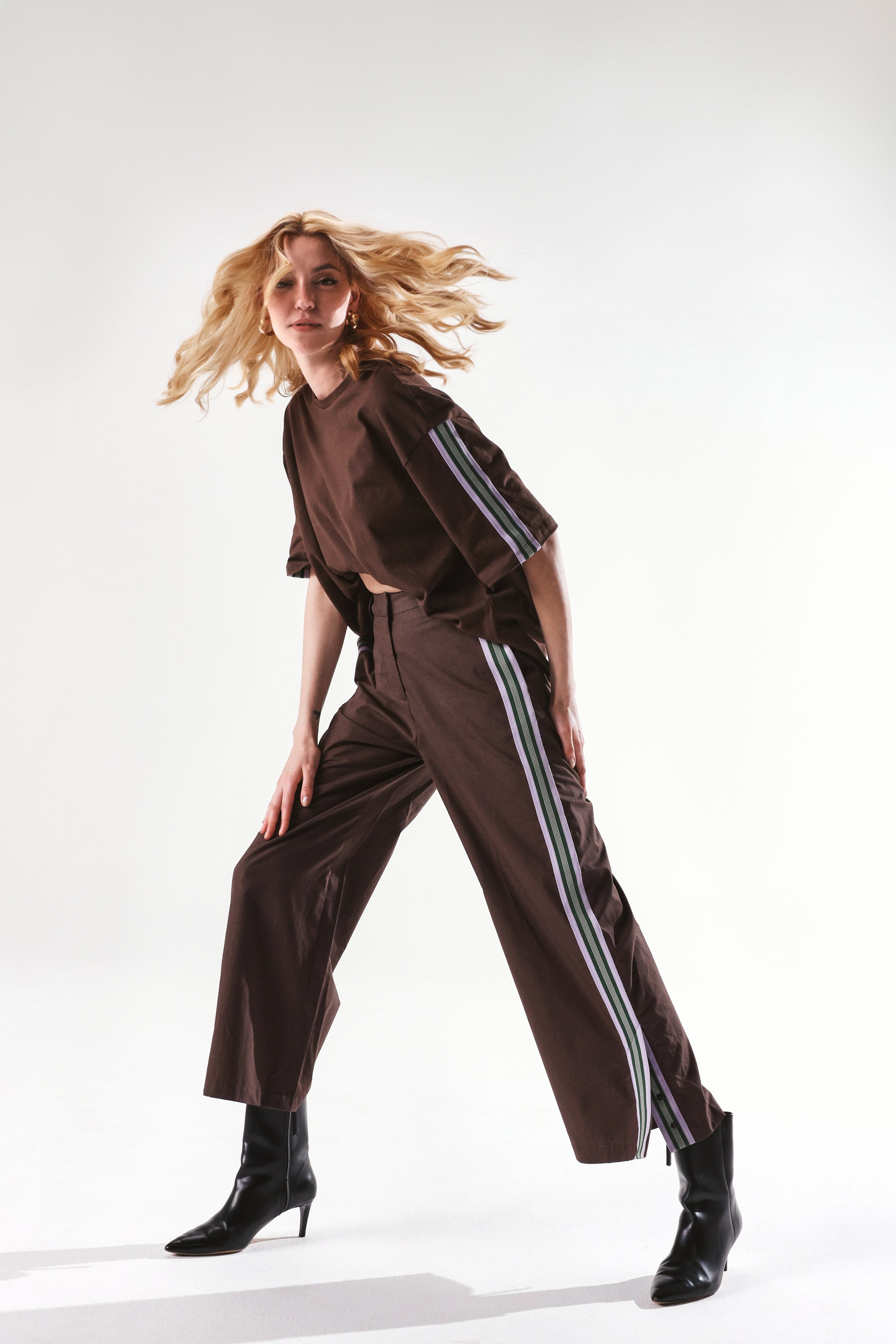 Rareism Women's Nonwen B Brown Cotton Plain Ankle Length Wide Trouser