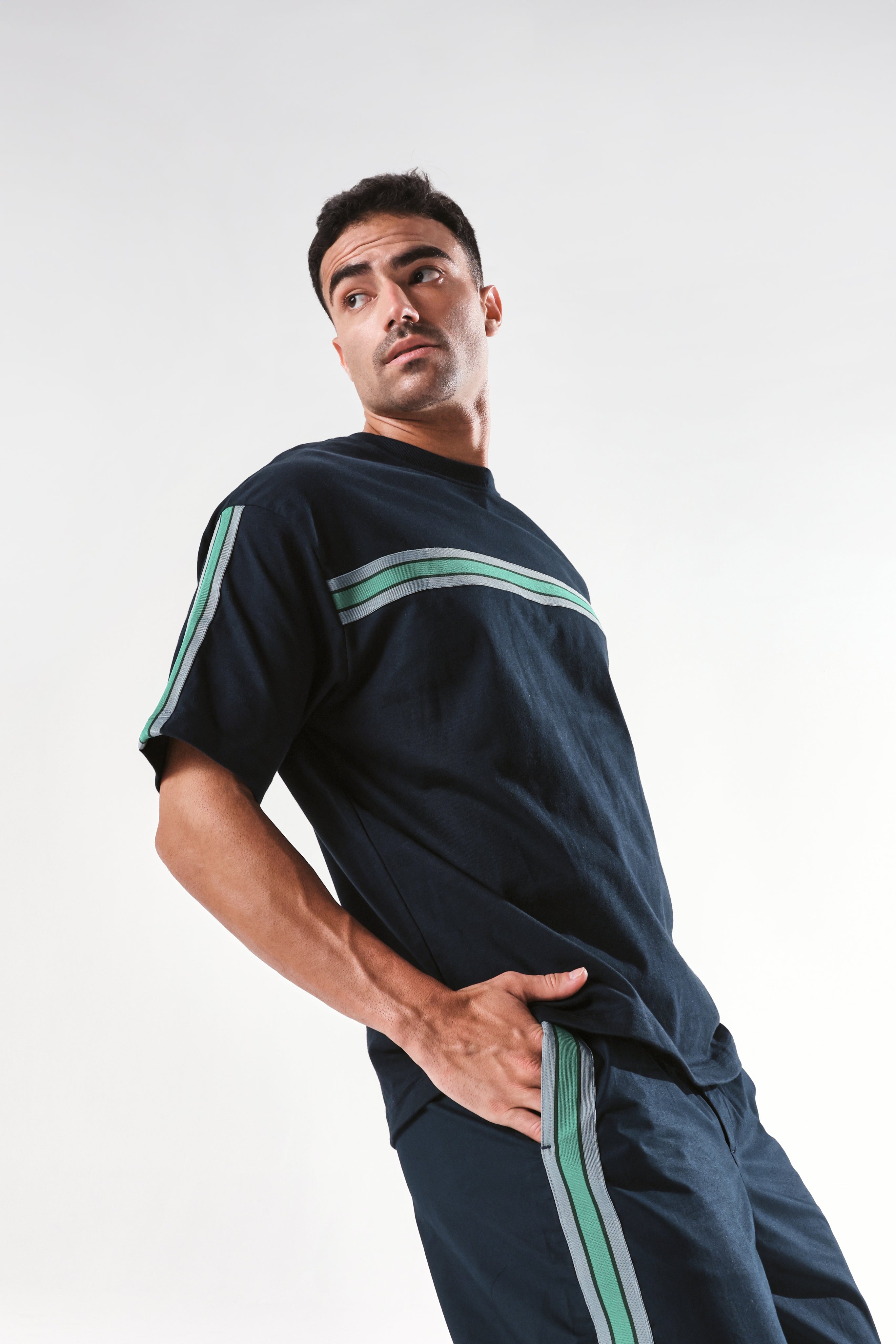 Rare Rabbit Men's Newnon-T Navy Cotton Plain Boxy Fit Half Sleeve Crew Neck T-Shirt