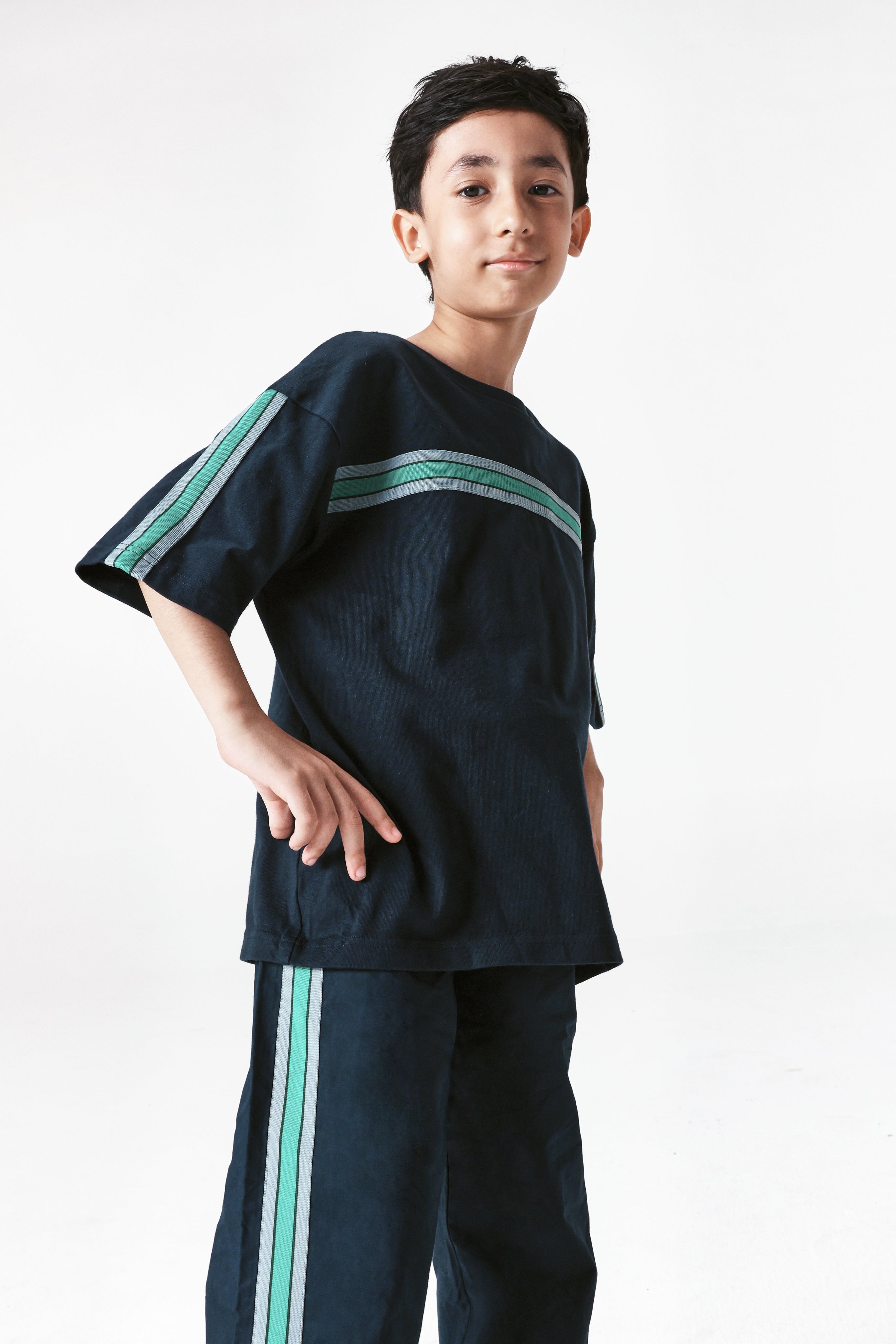 Rare Ones Kids Taper-T Navy Polyester Blend Short Sleeve Crew Neck Print T-Shirt