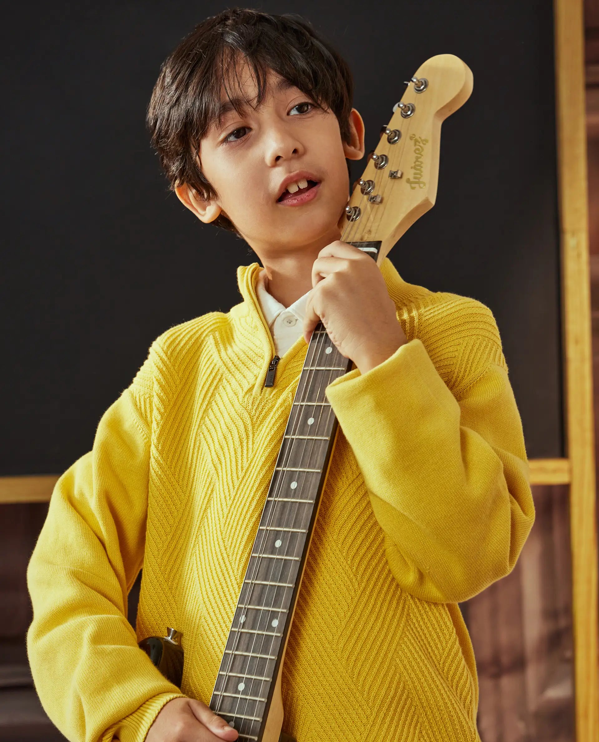 Rare Ones Kids Tron Yellow Cotton Full Sleeve Zipper Regular Fit Sweater