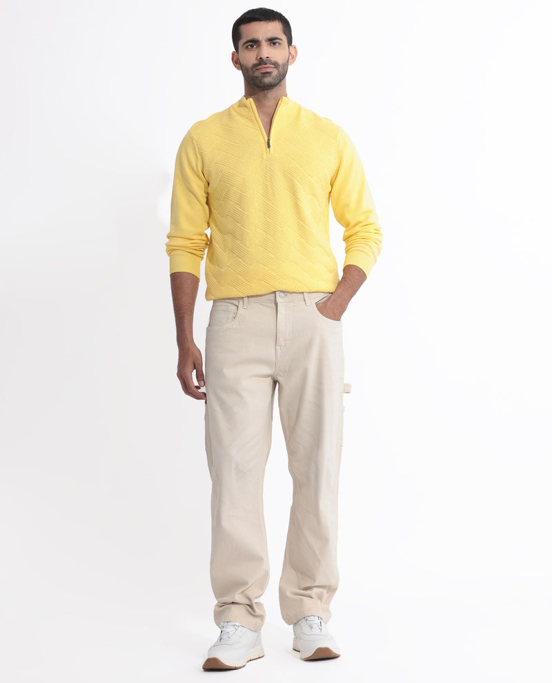 Rare Rabbit Mens Troyo Yellow Sweater Full Sleeve High Neck Solid