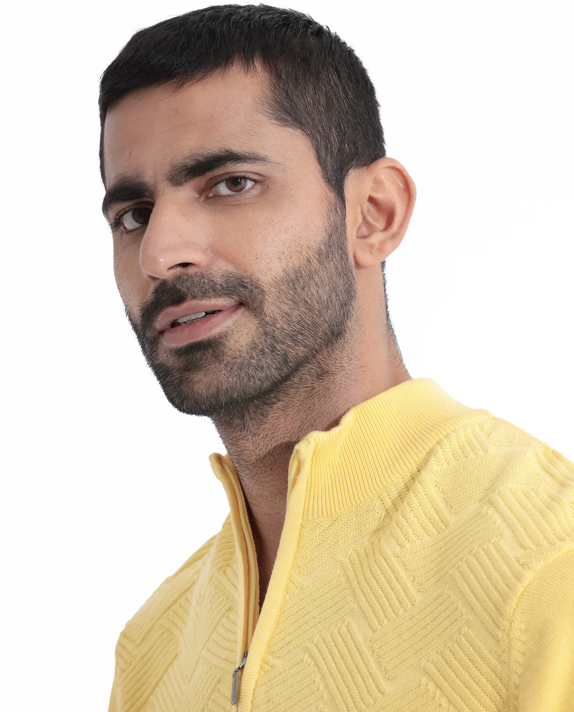 Rare Rabbit Mens Troyo Yellow Sweater Full Sleeve High Neck Solid