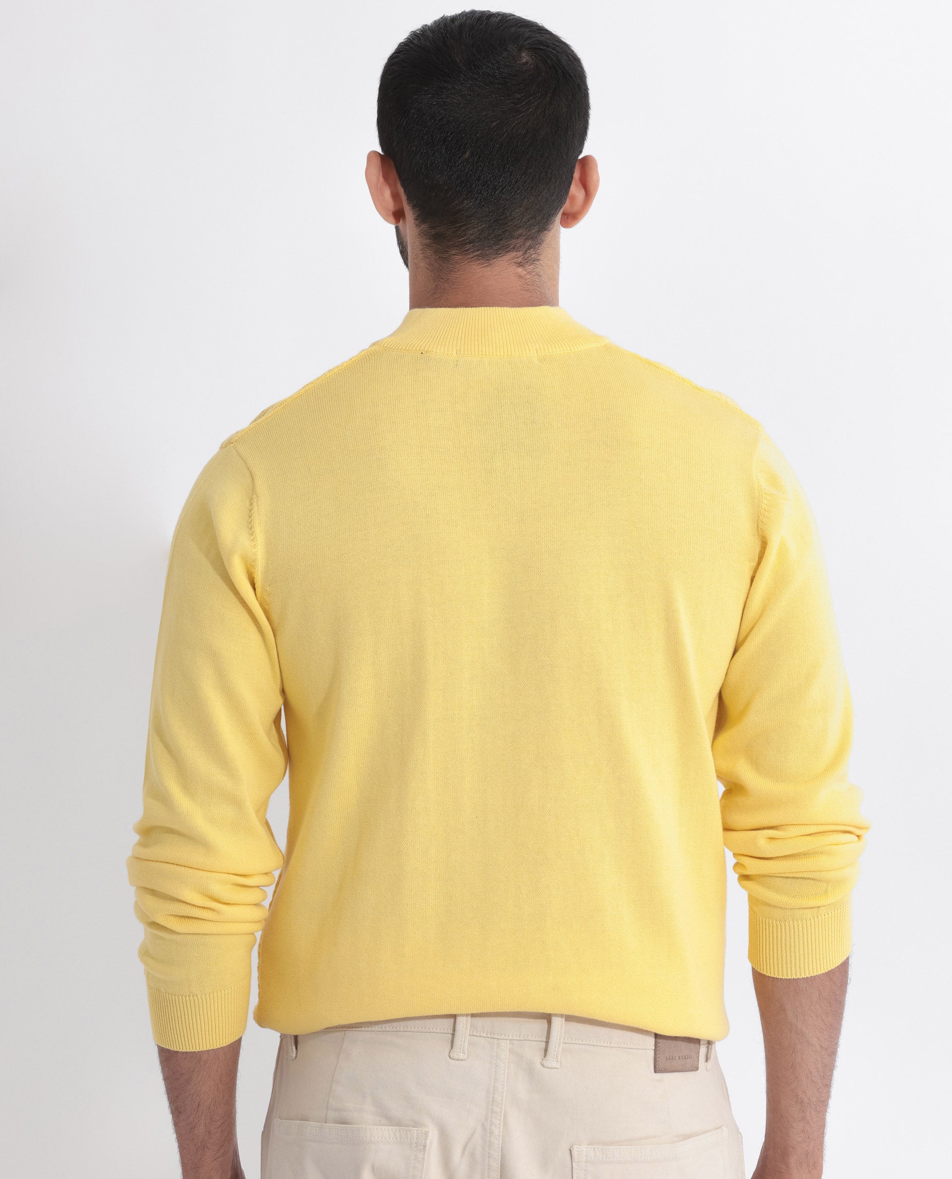 Rare Rabbit Mens Troyo Yellow Sweater Full Sleeve High Neck Solid