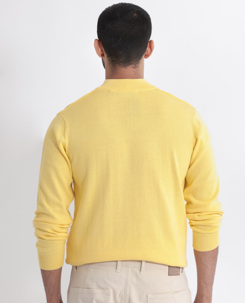 Rare Rabbit Mens Troyo Yellow Sweater Full Sleeve High Neck Solid