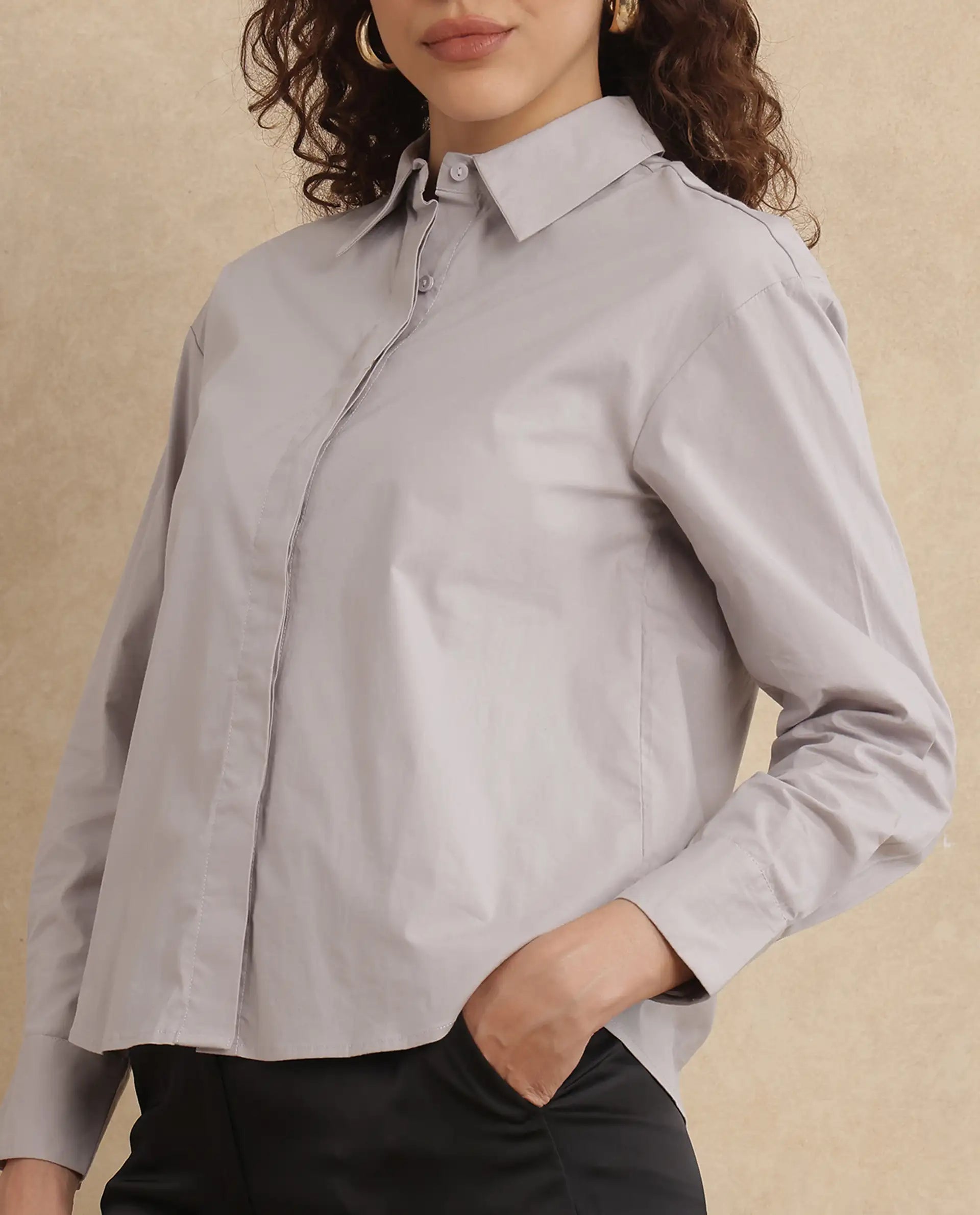 Rareism Women Uiko Grey Plain Shirt