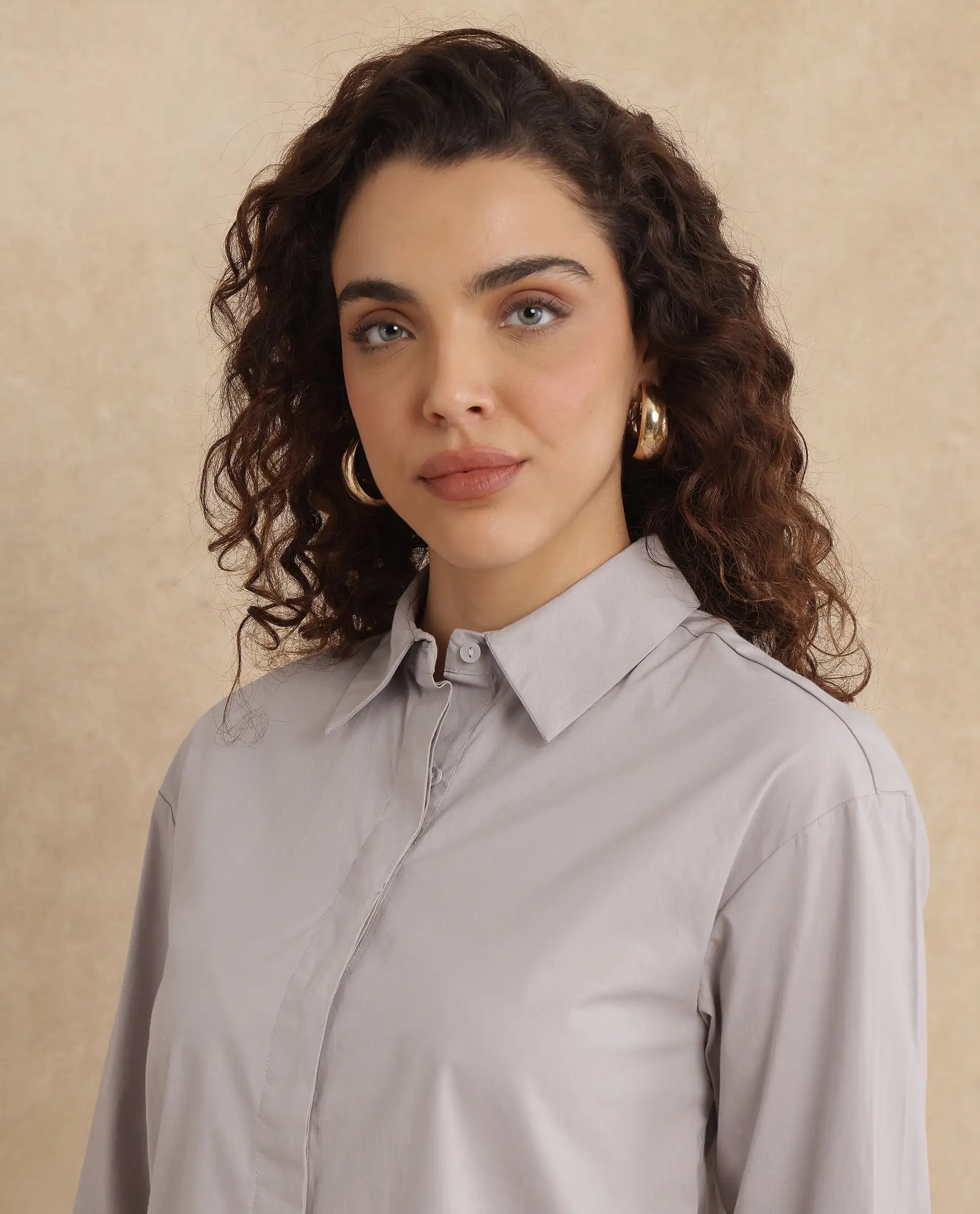 Rareism Women Uiko Grey Plain Shirt