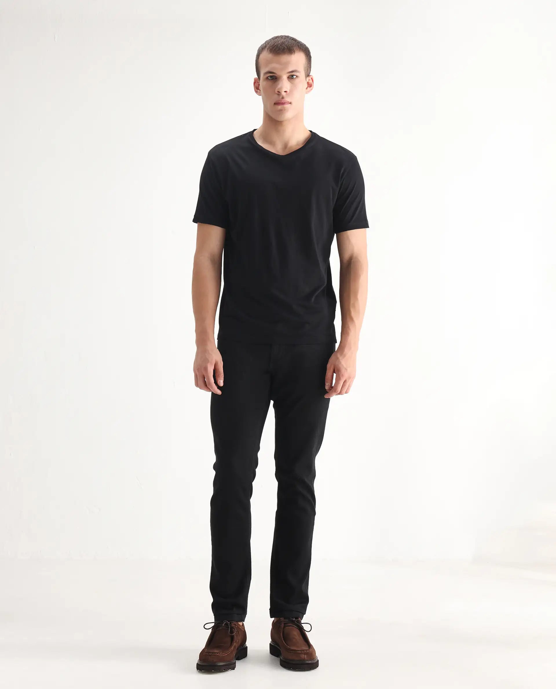 Rare Rabbit Men's Umo Black Cotton Blend Plain Hawk Slim Fit Jeans