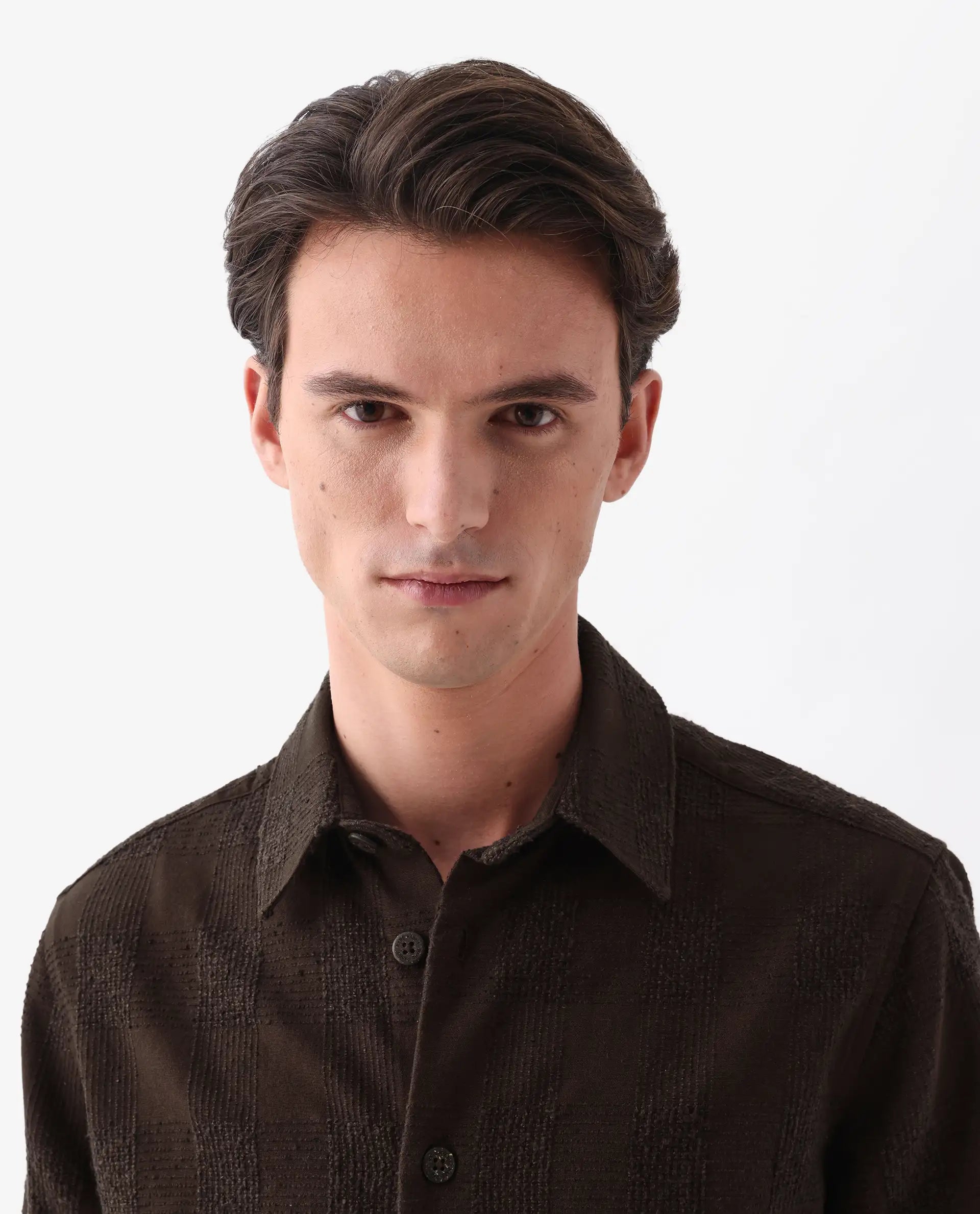 Rare Rabbit Men's Una Brown Cotton Checked Print Regular Fit Full Sleeve Collared Shirt