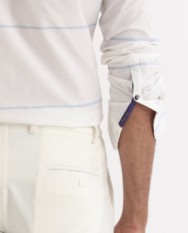 Rare Rabbit Men's Uniosn White Cotton Fabric Full Sleeves Striped Shirt