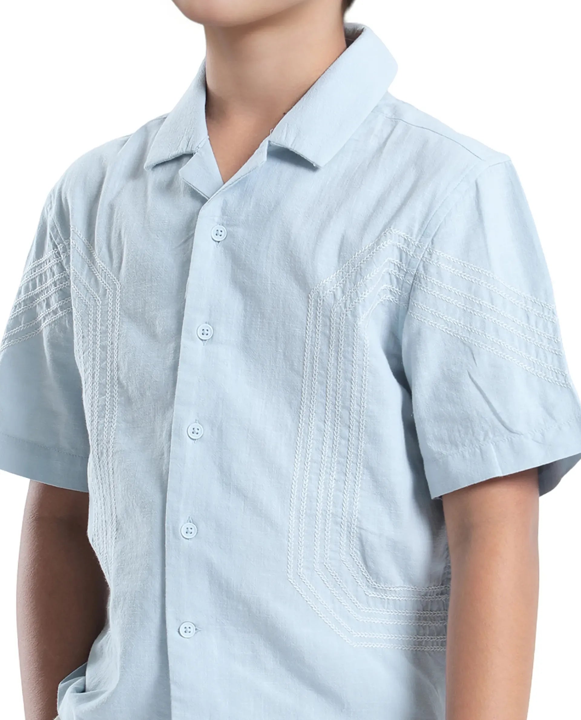 Rare Ones Kids Uno Blue Cotton Half Sleeve Solid Button Closure Regular Fit Shirt