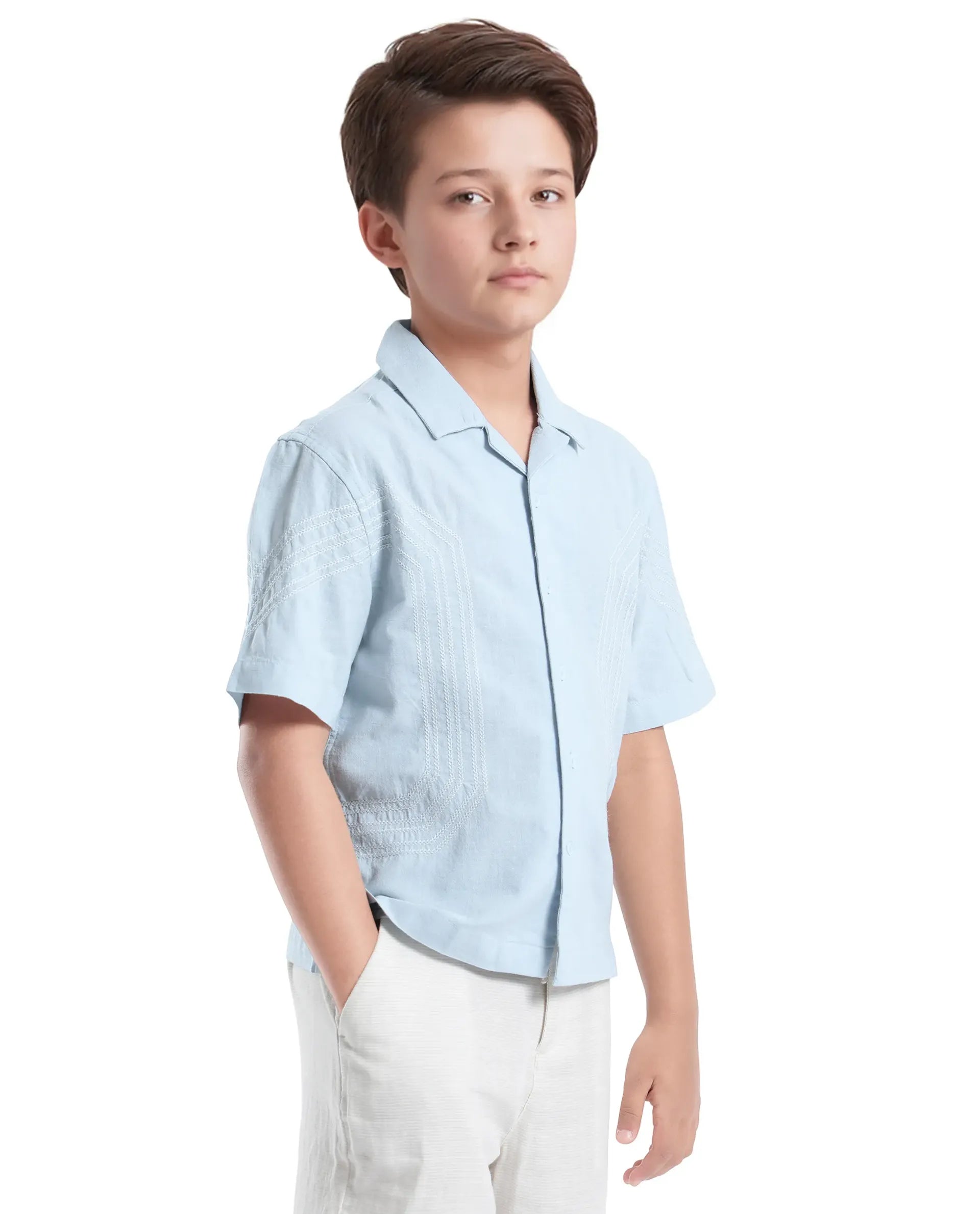 Rare Ones Kids Uno Blue Cotton Half Sleeve Solid Button Closure Regular Fit Shirt