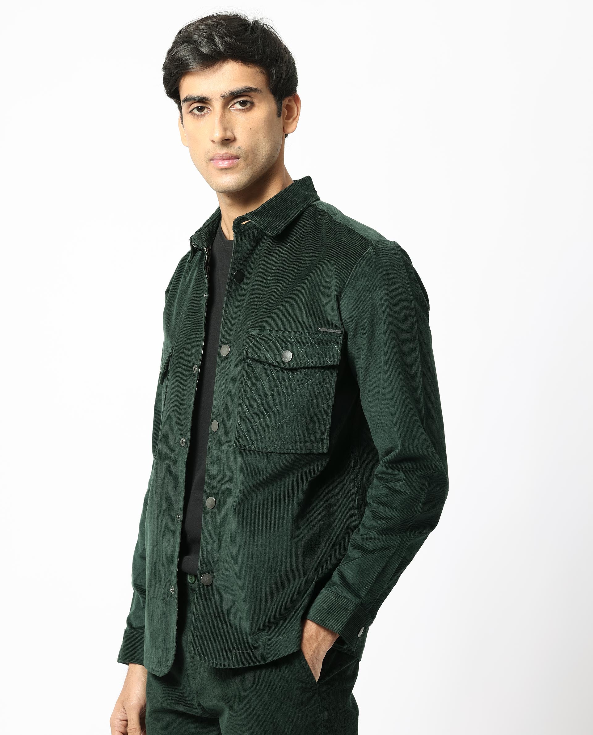 Buy Deep Olive Green Corduroy Shirt for Men Online in India -Beyoung