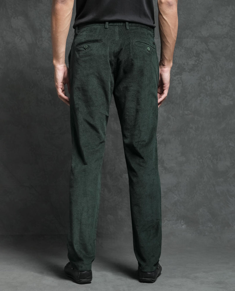 Rare Rabbit Men's Upton Dark Green Mid-Rise Regular Fit Corduroy Trousers