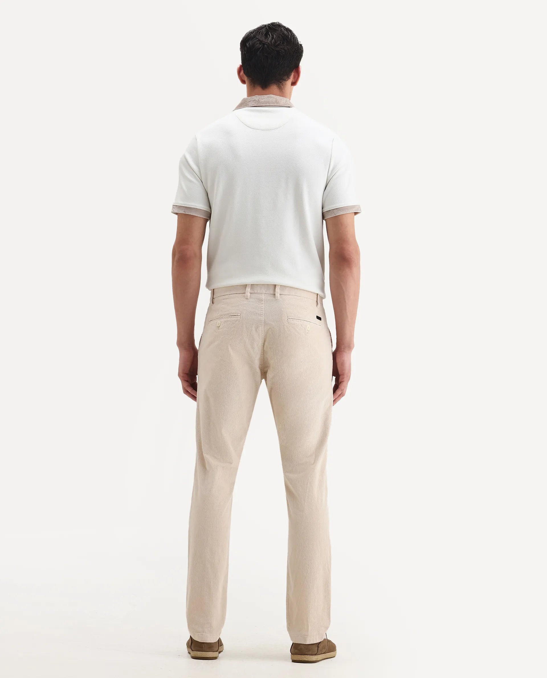 Rare Rabbit Men's Upton Off White Cotton Plain Regular Fit Trouser