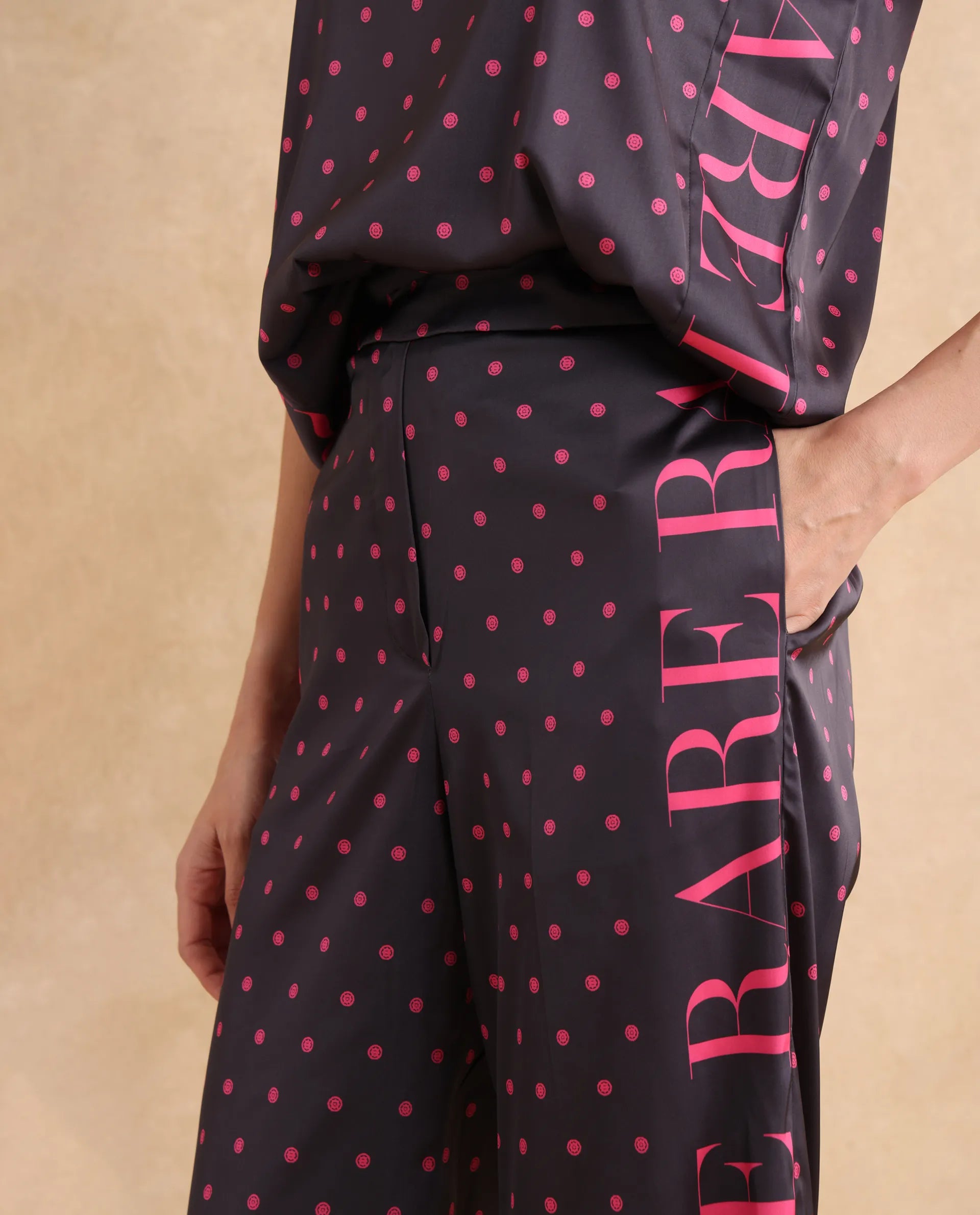 Rareism Women Utkco-B Dark Grey Polyester Fabric Tie Up Closure Straight Fit Ankle Length Polka Print Trouser