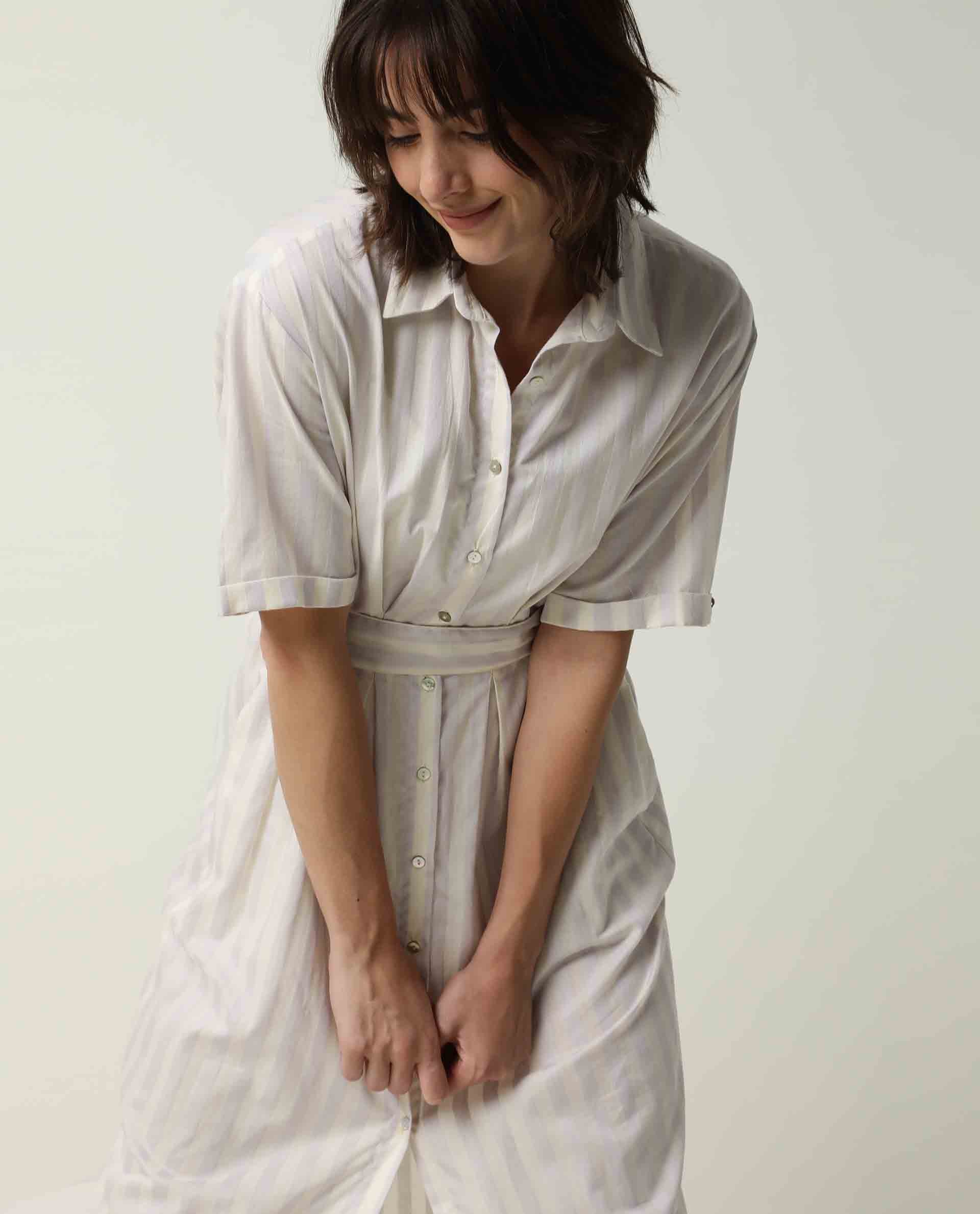 Rareism Women Paris Yellow Shirt Collar Half Sleeves Front Placket Button Closure With Fabric Waist Belt Midi Dress