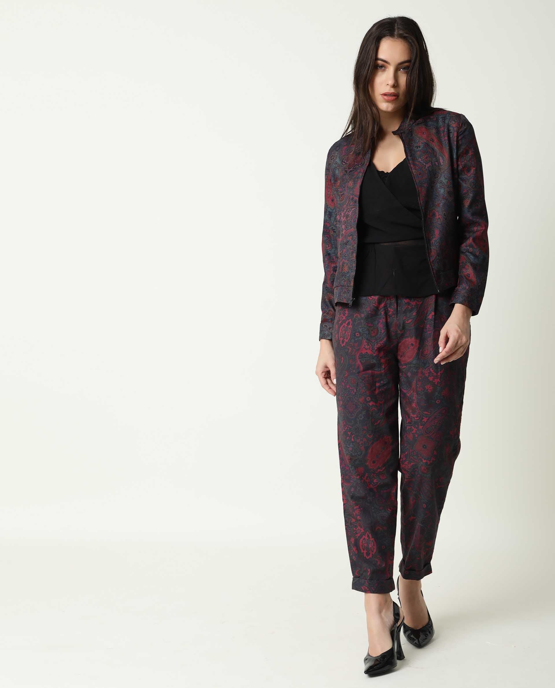 Rareism Womens Krama Pink Jacket Cotton Fabric Fitted Fit  Mandarin Neck