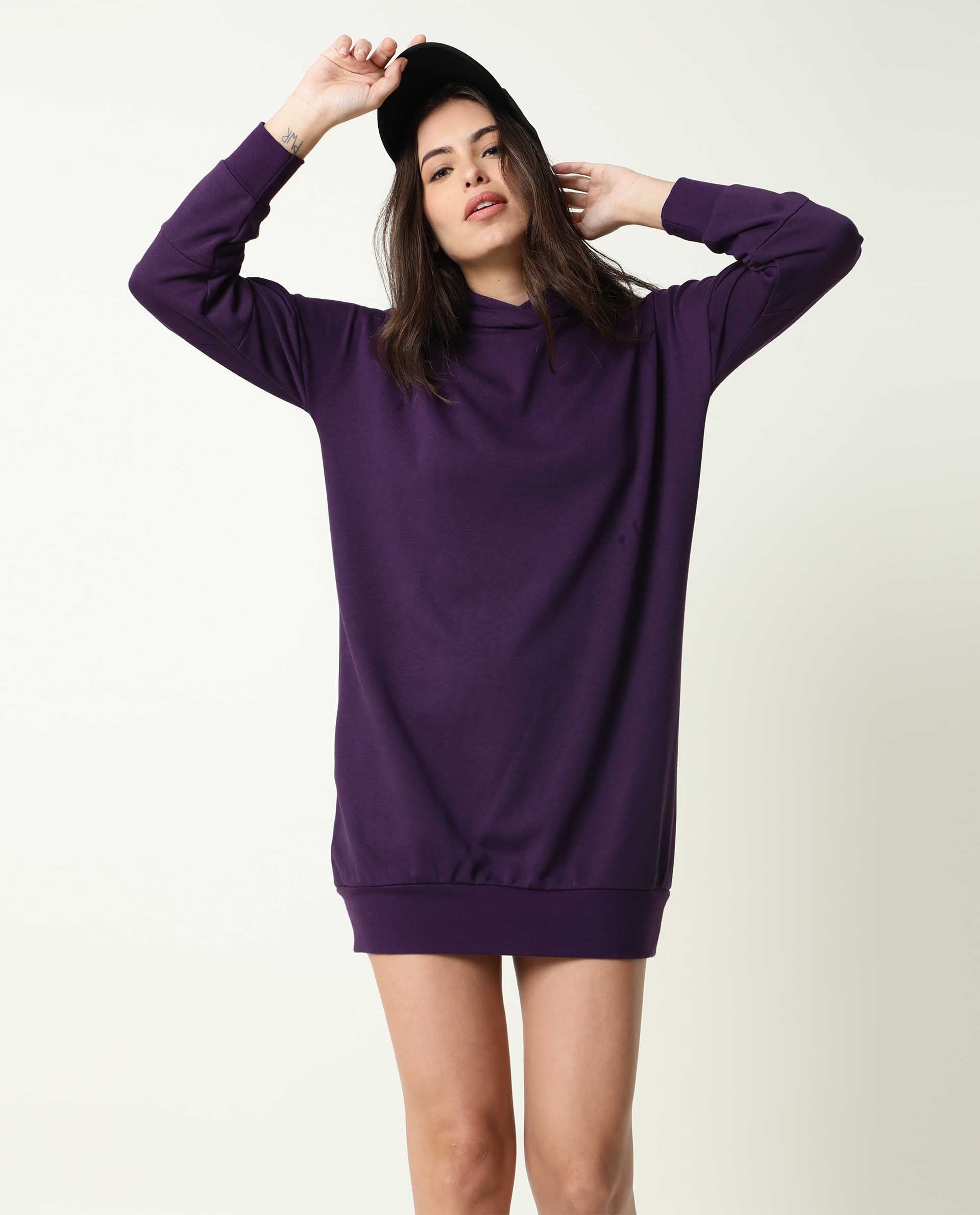 Rareism Women Owes Purple Cotton Fabric Regular Fit Full Sleeves Solid Hooded Sweatshirt