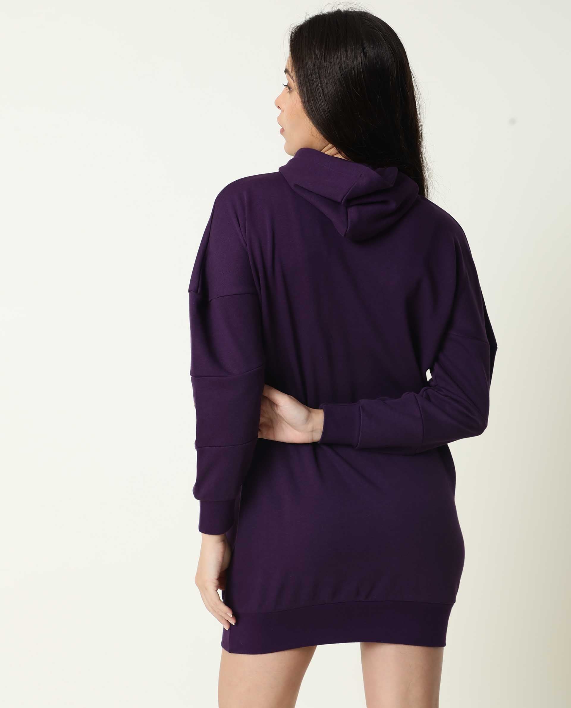 Rareism Women Owes Purple Cotton Fabric Regular Fit Full Sleeves Solid Hooded Sweatshirt