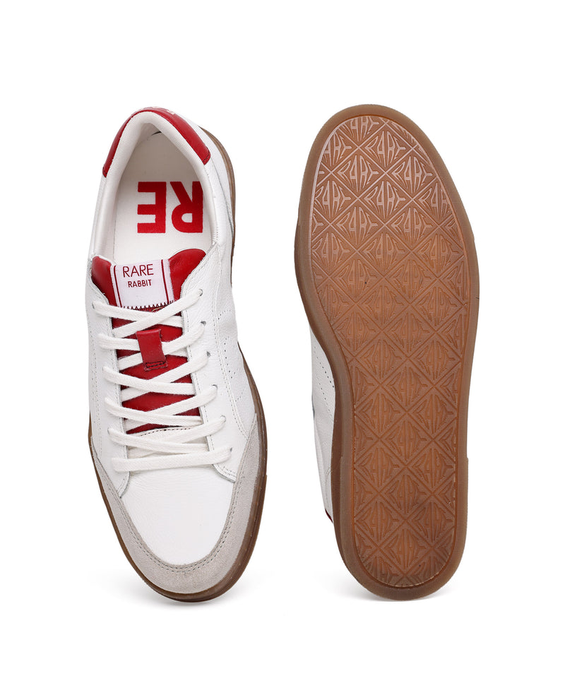 Rare Rabbit Mens Rocco Red Round Toe Low Top Perforated Lace-Up Sneaker Shoes
