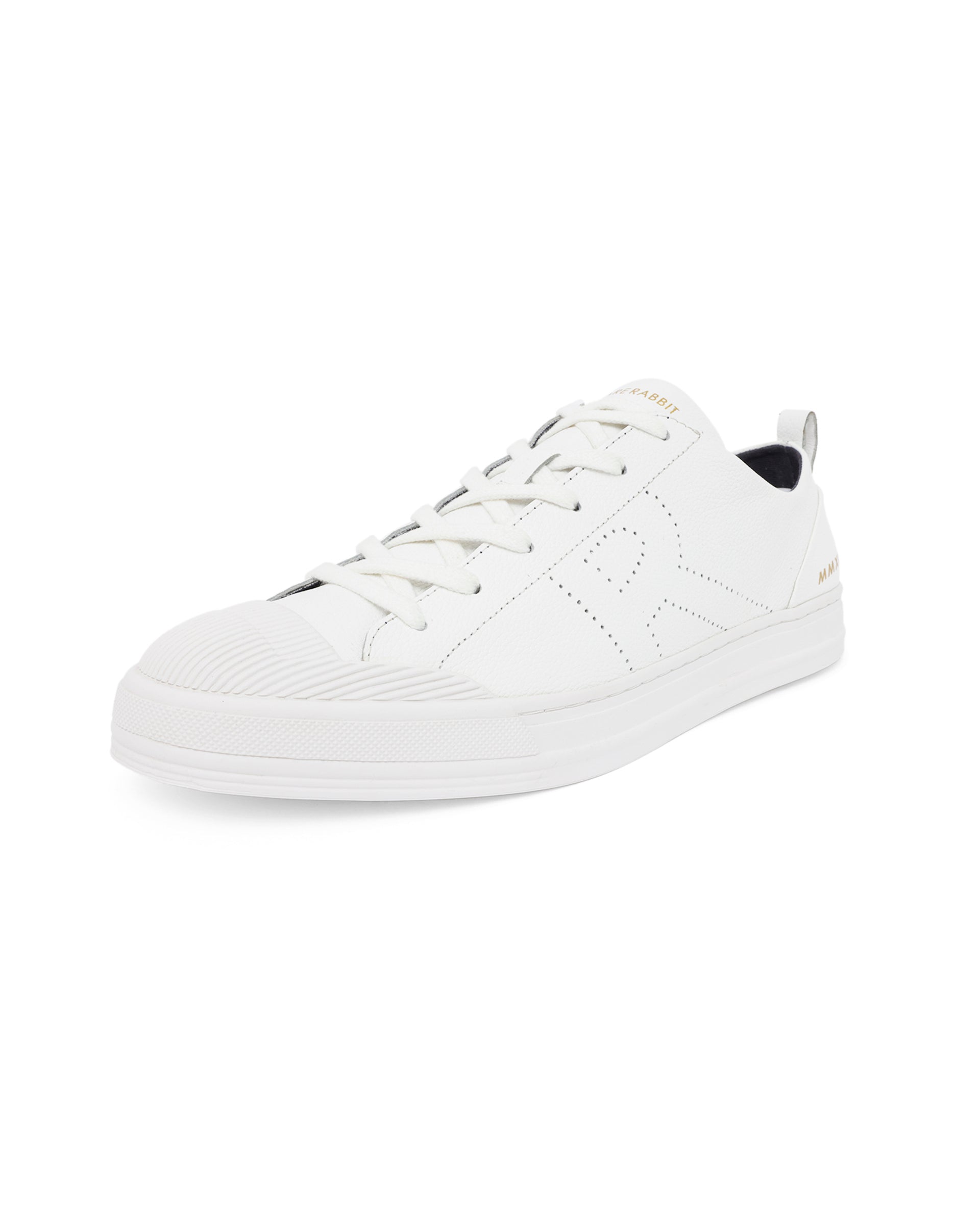 Rare Rabbit Mens Sauron Pro White Premium Milled Leather Lace Up Low Top Round Toe Sneaker Shoes