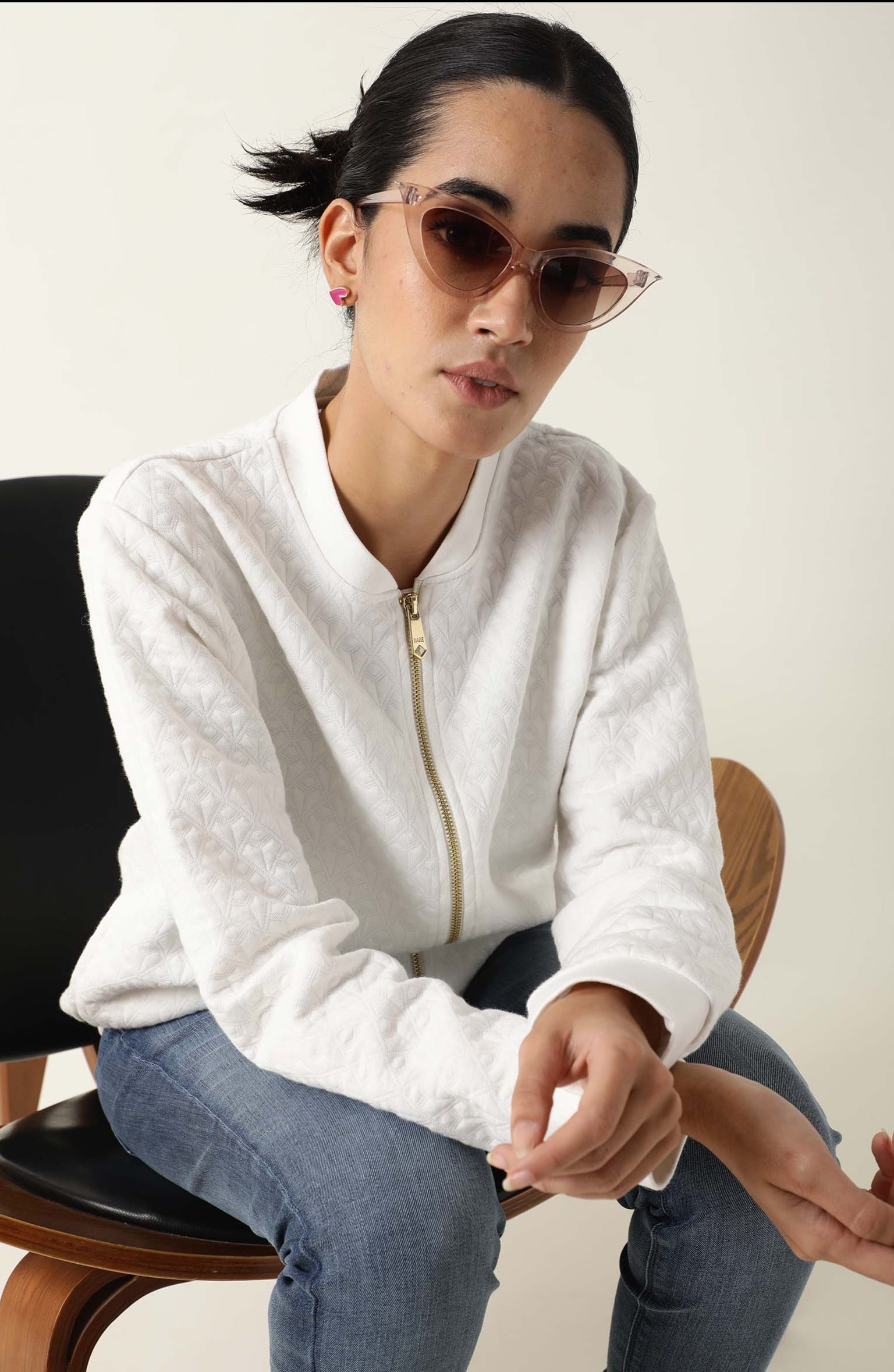 Rareism Womens Nect Off White Jacket Full Sleeve Long Sleeve Ribbed Neck