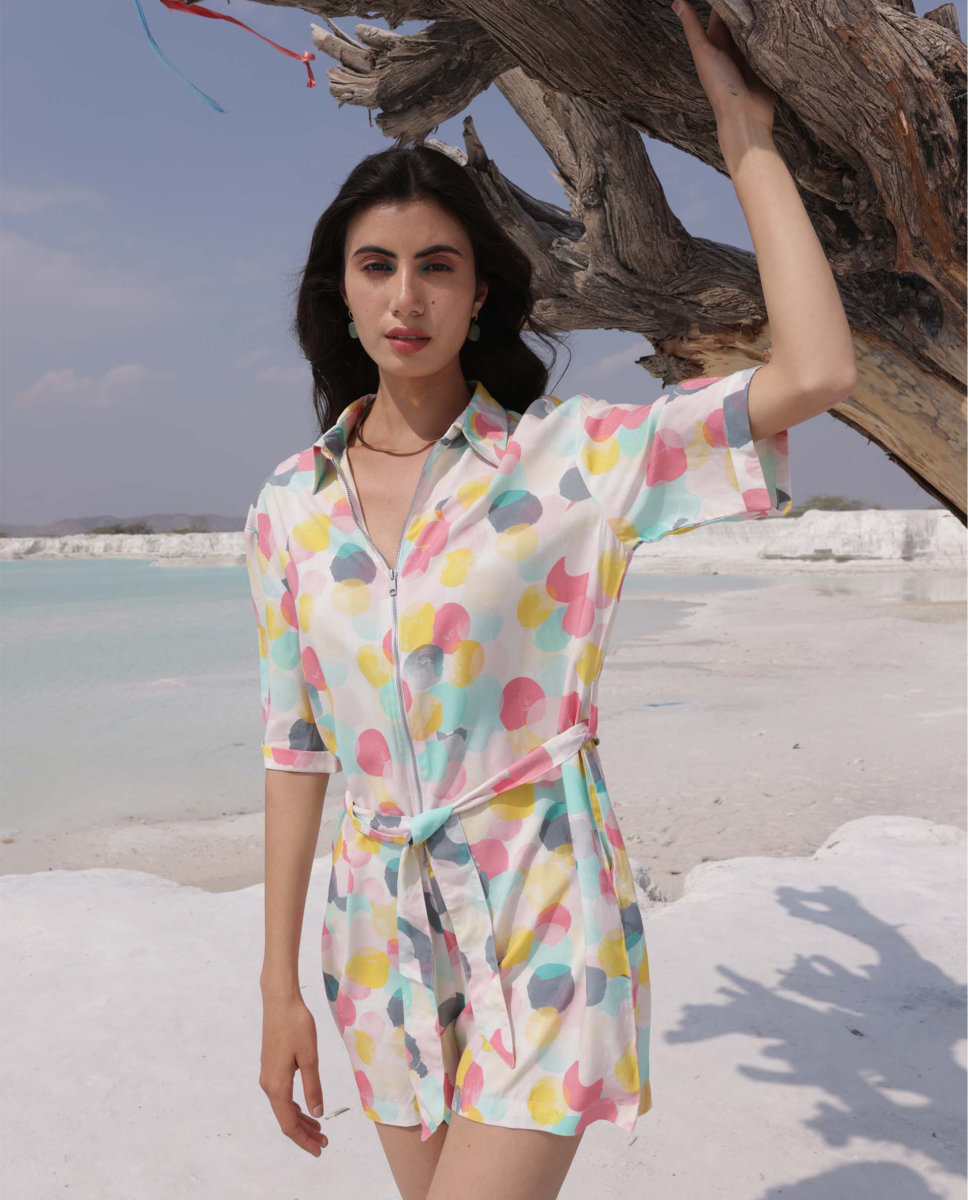 Rareism Womens Bro Pink Jumpsuit Viscose Fabric Regular Fit Half Sleeve Round Neck