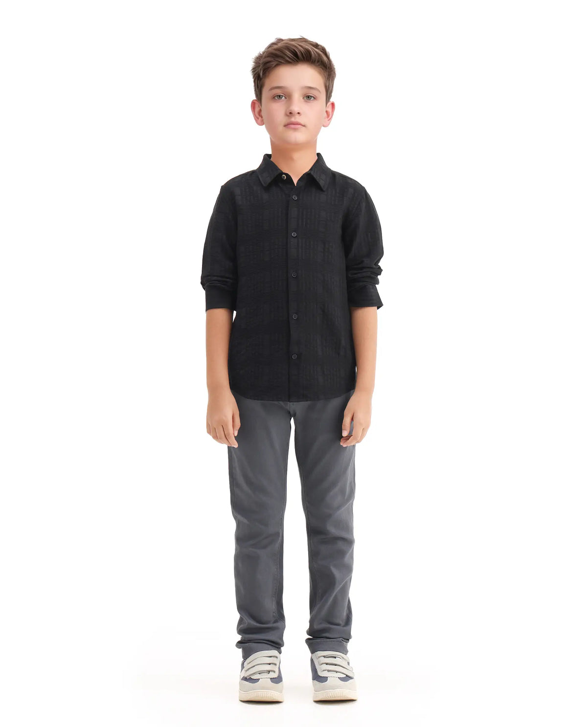 Rare Ones Kids Vack-K Black Viscose Blend Textured Button Closure Regular Fit Shirt