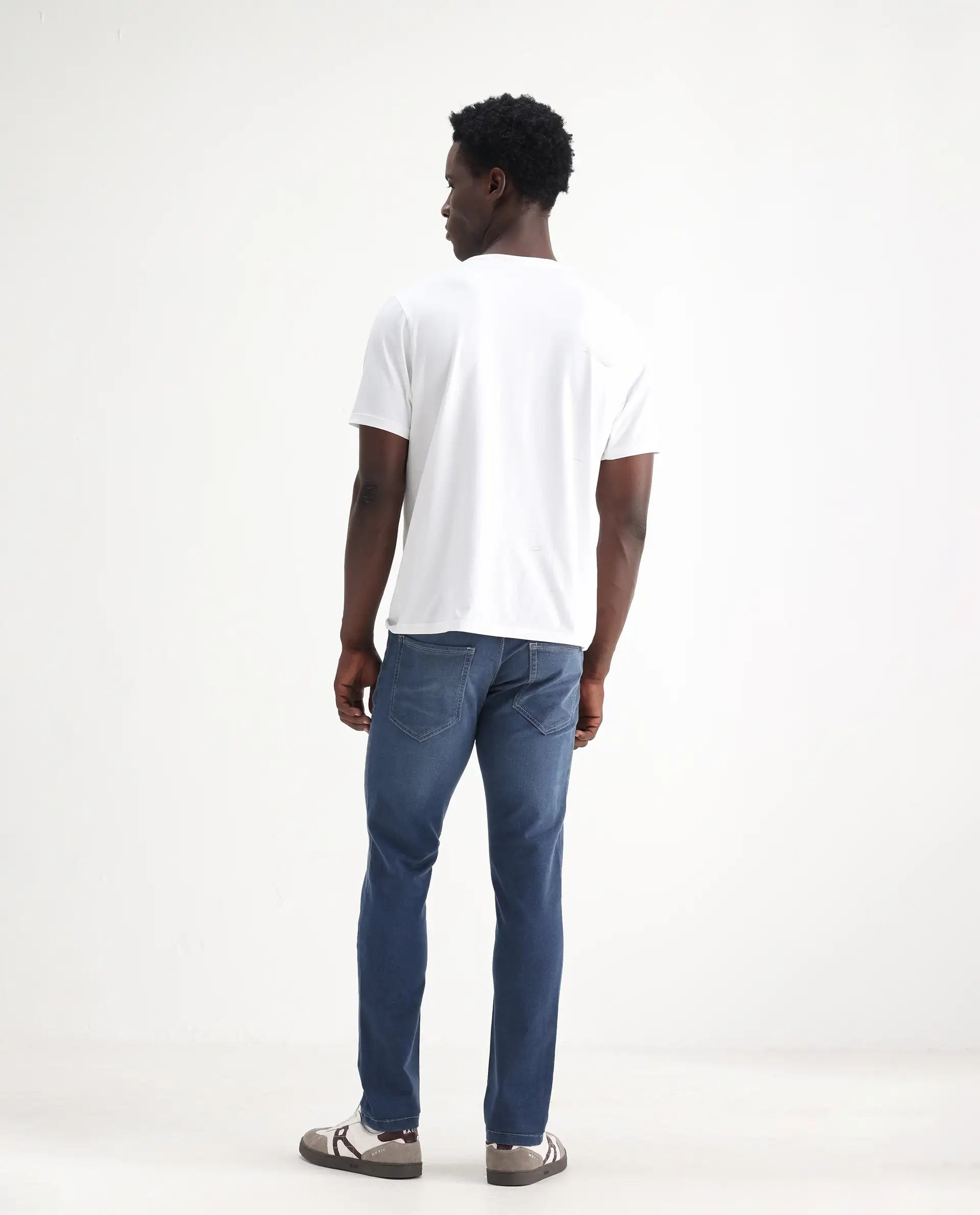 Rare Rabbit Men's Vadim Blue Cotton Plain Hawk Slim Fit Jeans