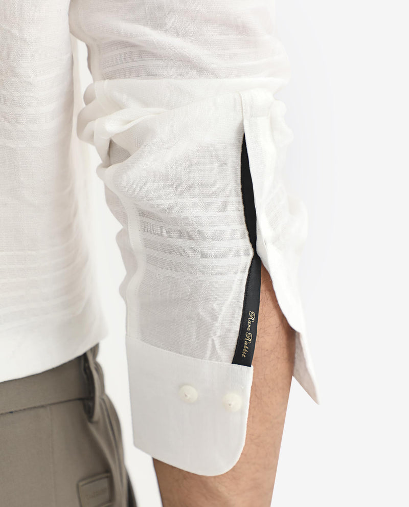Rare Rabbit Men's Vagen Off-White Viscose Nylon Fabric Full Sleeves Self Check Dobby Shirt