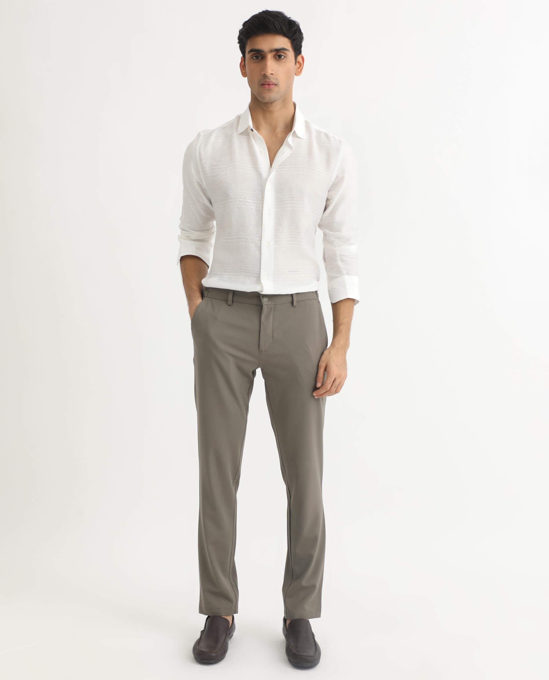 Rare Rabbit Men's Vagen Off-White Viscose Nylon Fabric Full Sleeves Self Check Dobby Shirt