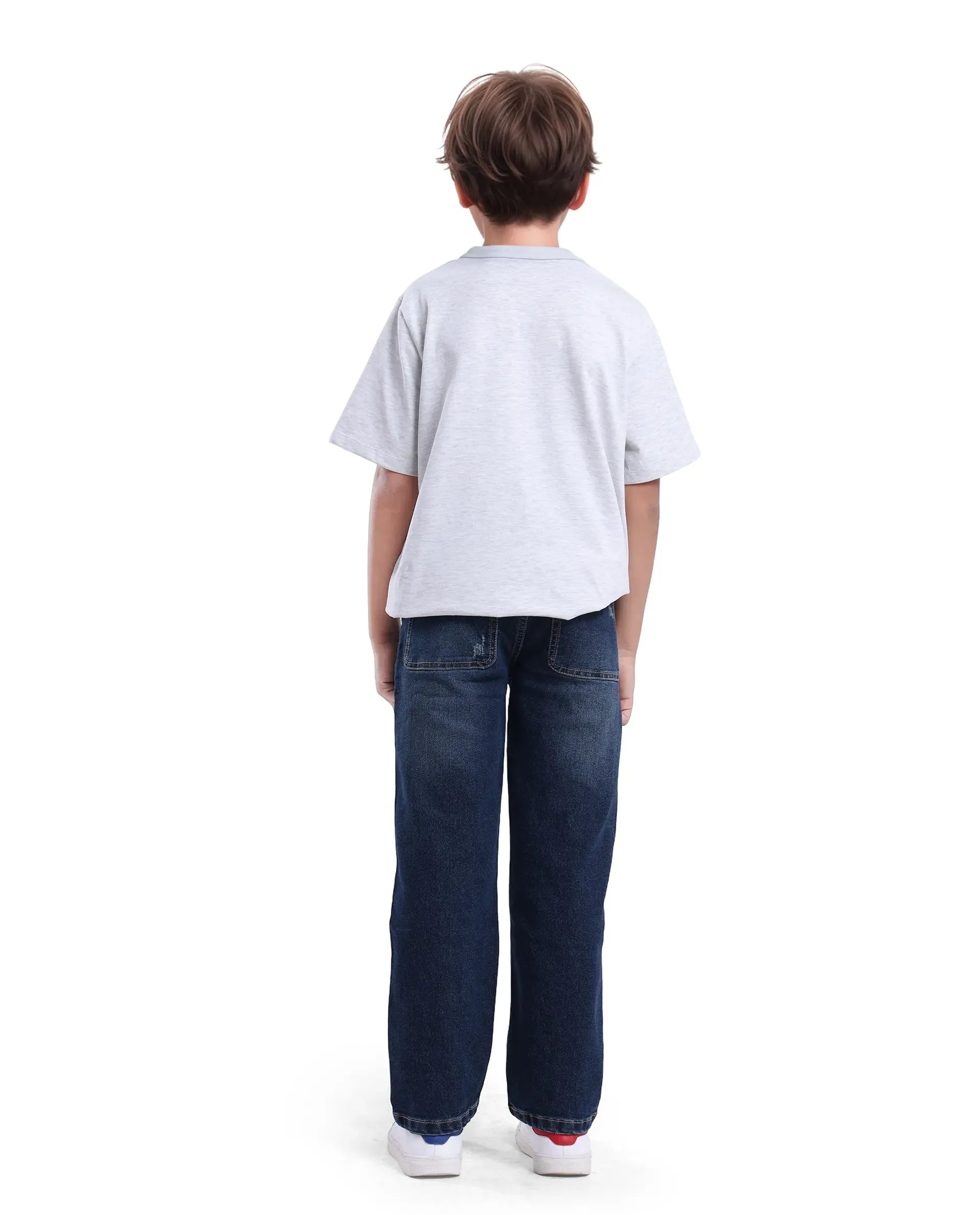 Rare Ones Kids Vail Dark Blue Cotton Solid Button And Zip Closure Wide Leg Fit Jeans