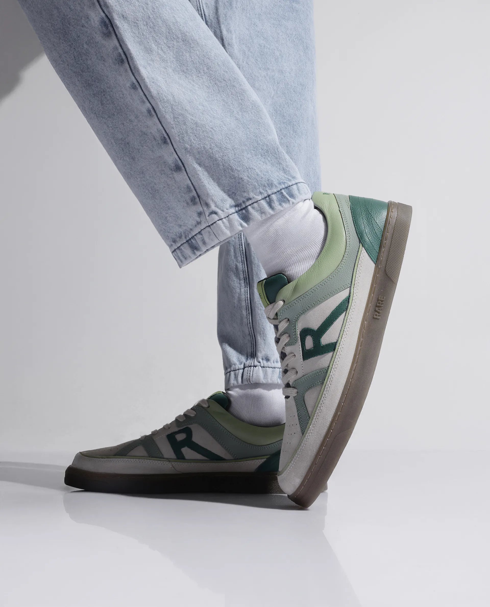 Rare Rabbit Men's Vale Green Leather Lace-Up Closure Sneaker