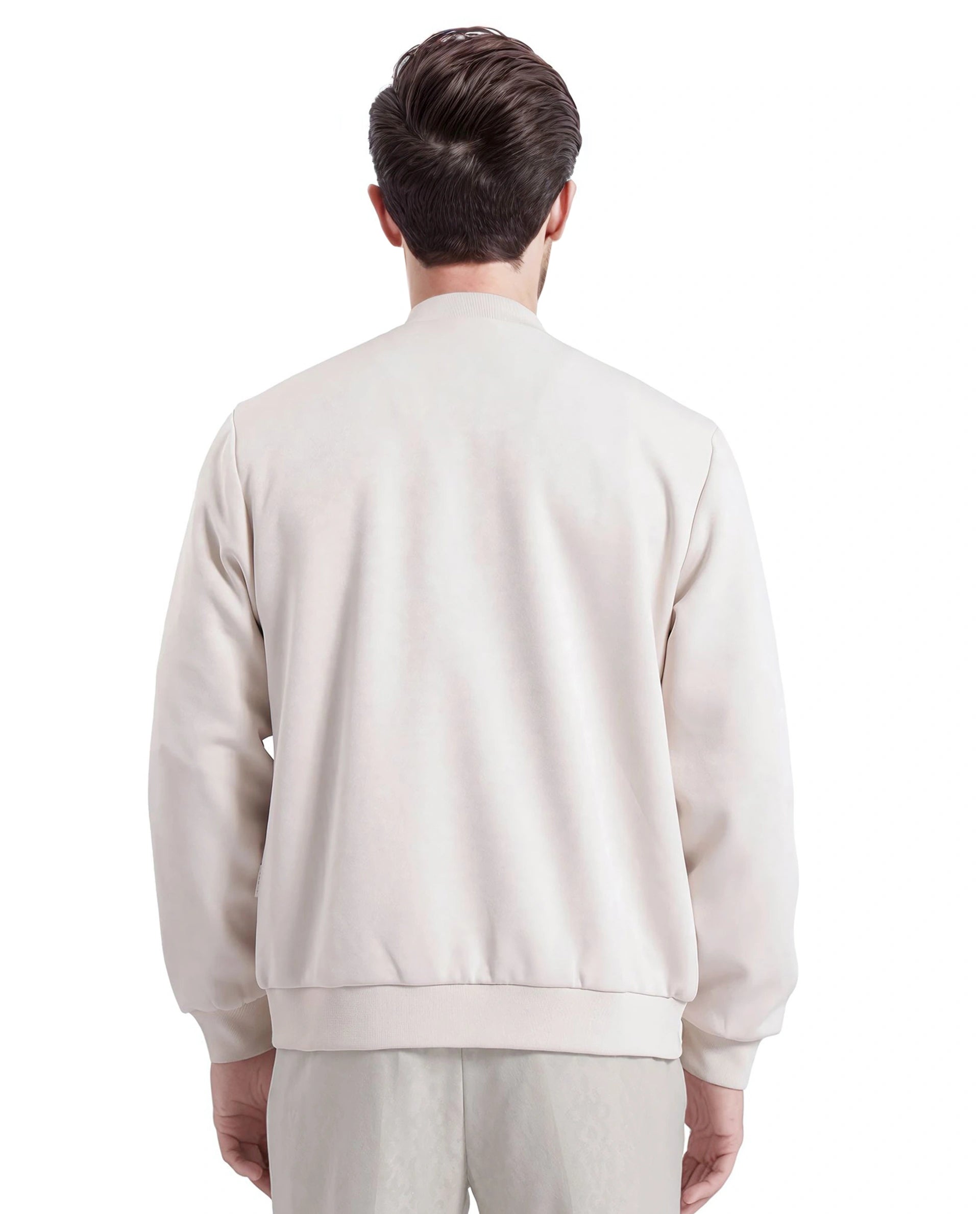 Rare Rabbit Men Vallor Beige Nylon Polyester Fabric Full Sleeve Ribbed Collar Zipper Closure Plain Bomber Jacket