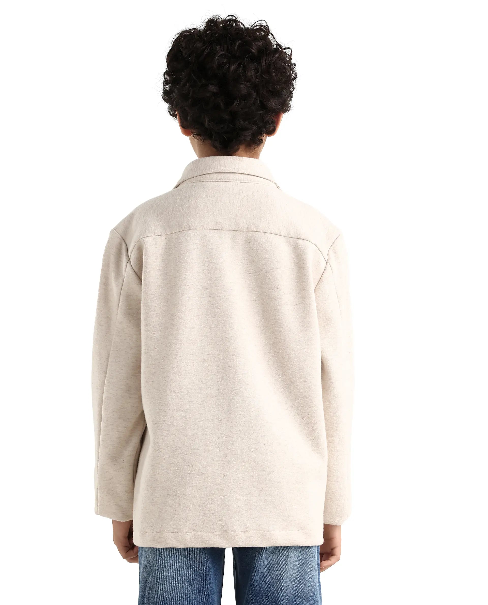 Rare Ones Kids Van-K Beige Cotton Blend Button Closure Flat Collar Plain Full Sleeves Regular Fit Jacket