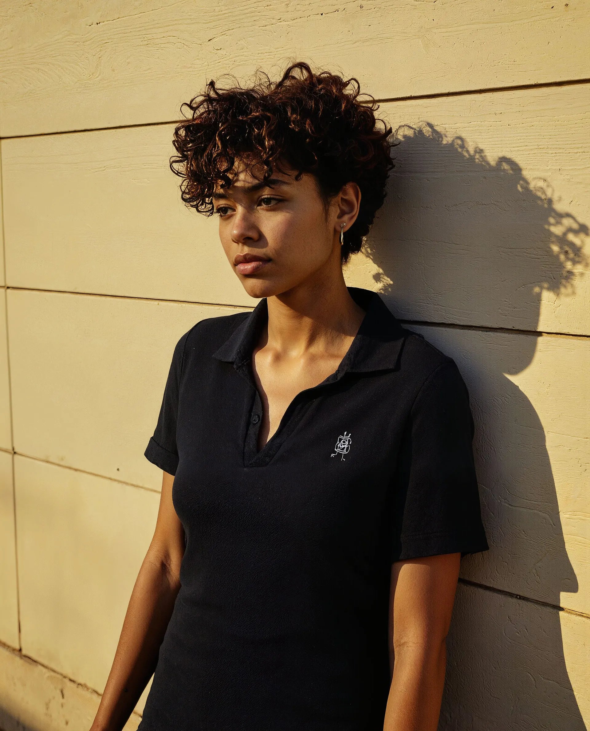 Rareism Women's Van Black Cotton Blend Polo Neck Plain Regular Fit Polo