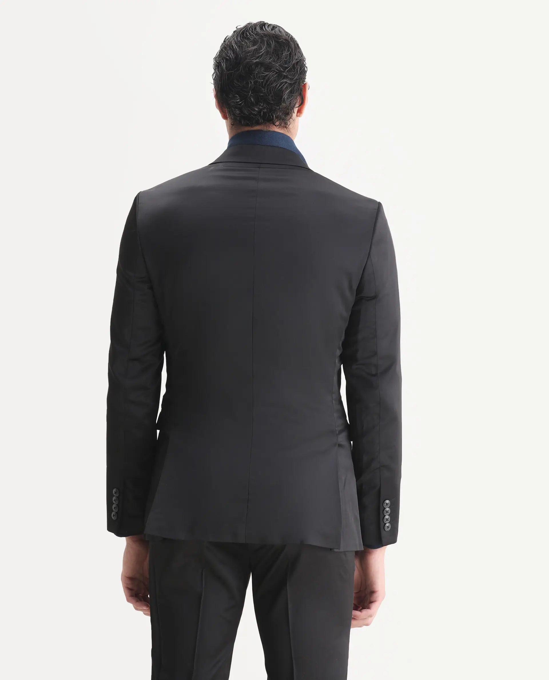 Rare Rabbit Men's Vance Black Satin Plain Tailored Fit Full Sleeve Lapel Neck Suits