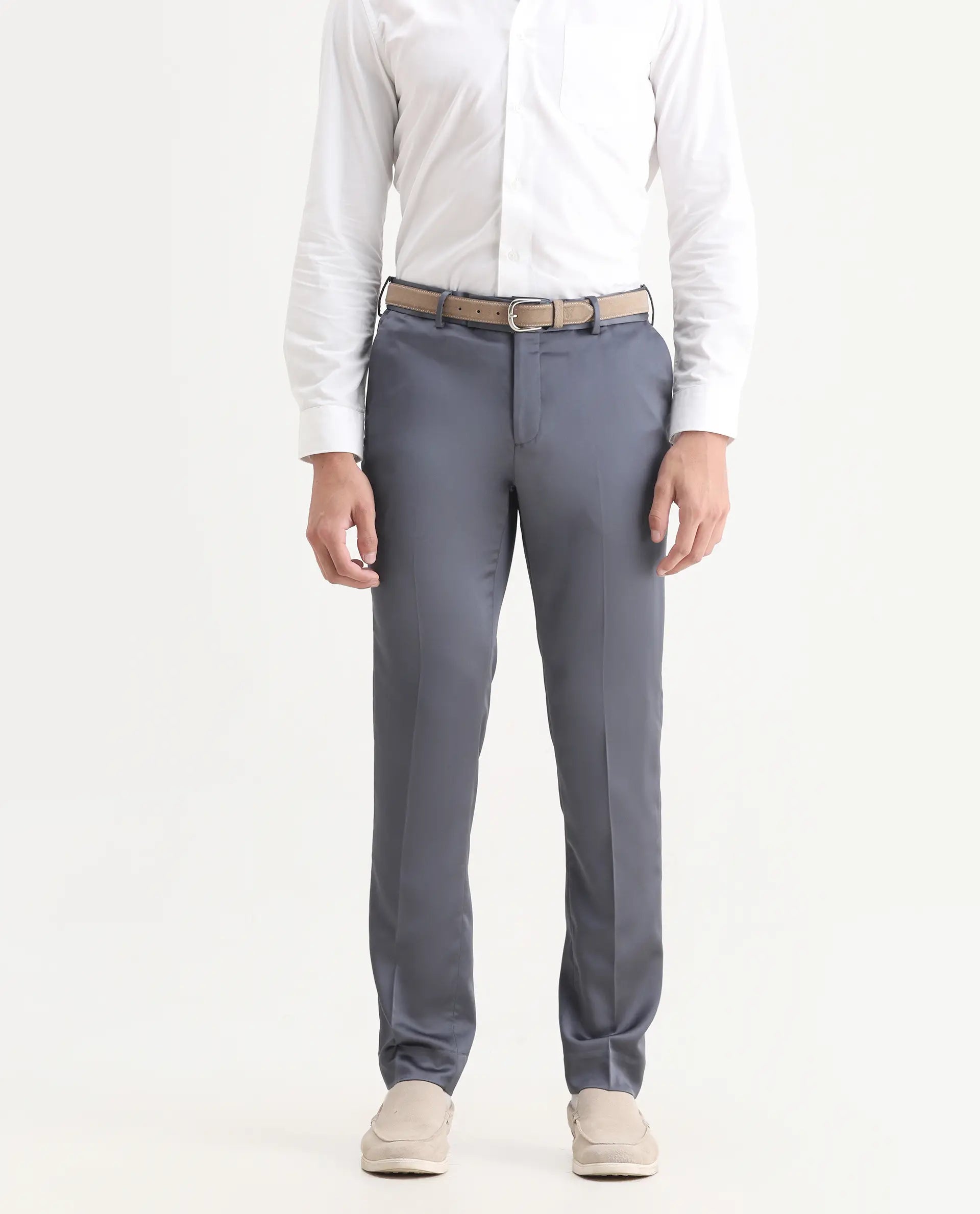 Rare Rabbit Men's Vance Dark Grey Satin Plain Tailored Fit Full Sleeve Lapel Neck Suits