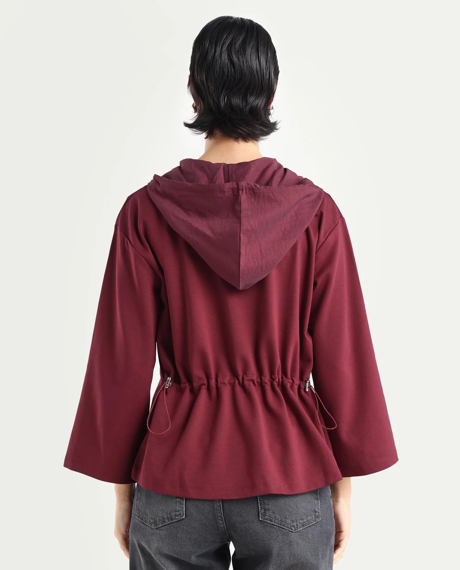 Rareism Women's Vancouver Maroon Cotton Blend Hooded Plain Relaxed Fit Sweatshirt