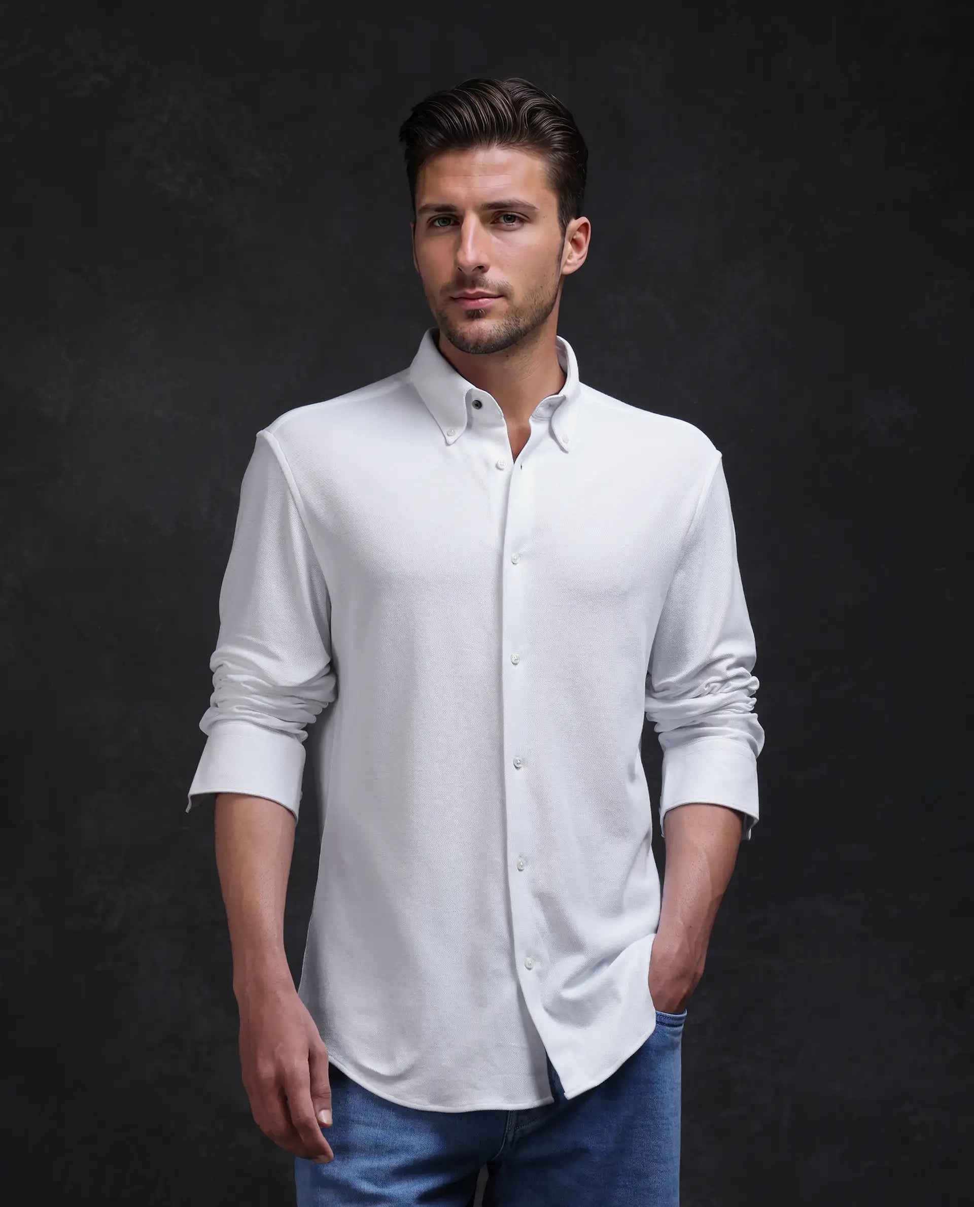 Rare Rabbit Men's Vane-25 White Cotton Plain Regular Fit Full Sleeve Collared Shirt