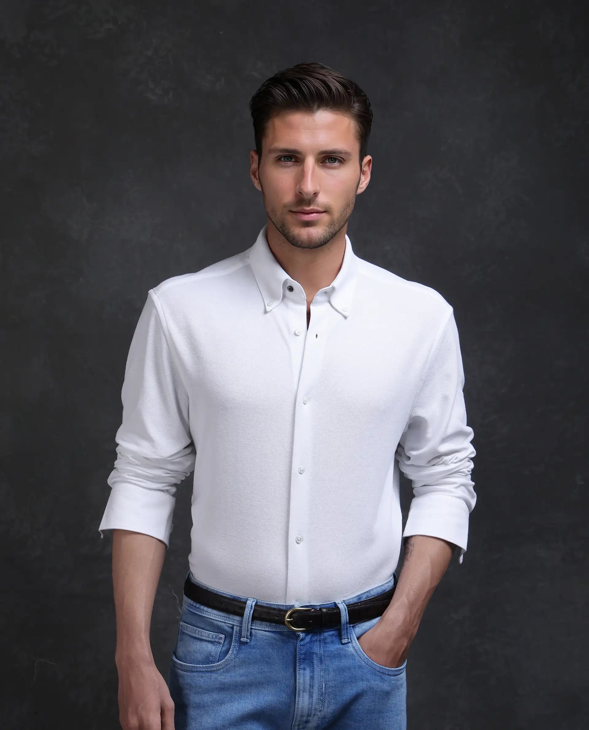 Rare Rabbit Men's Vane-25 White Cotton Plain Regular Fit Full Sleeve Collared Shirt