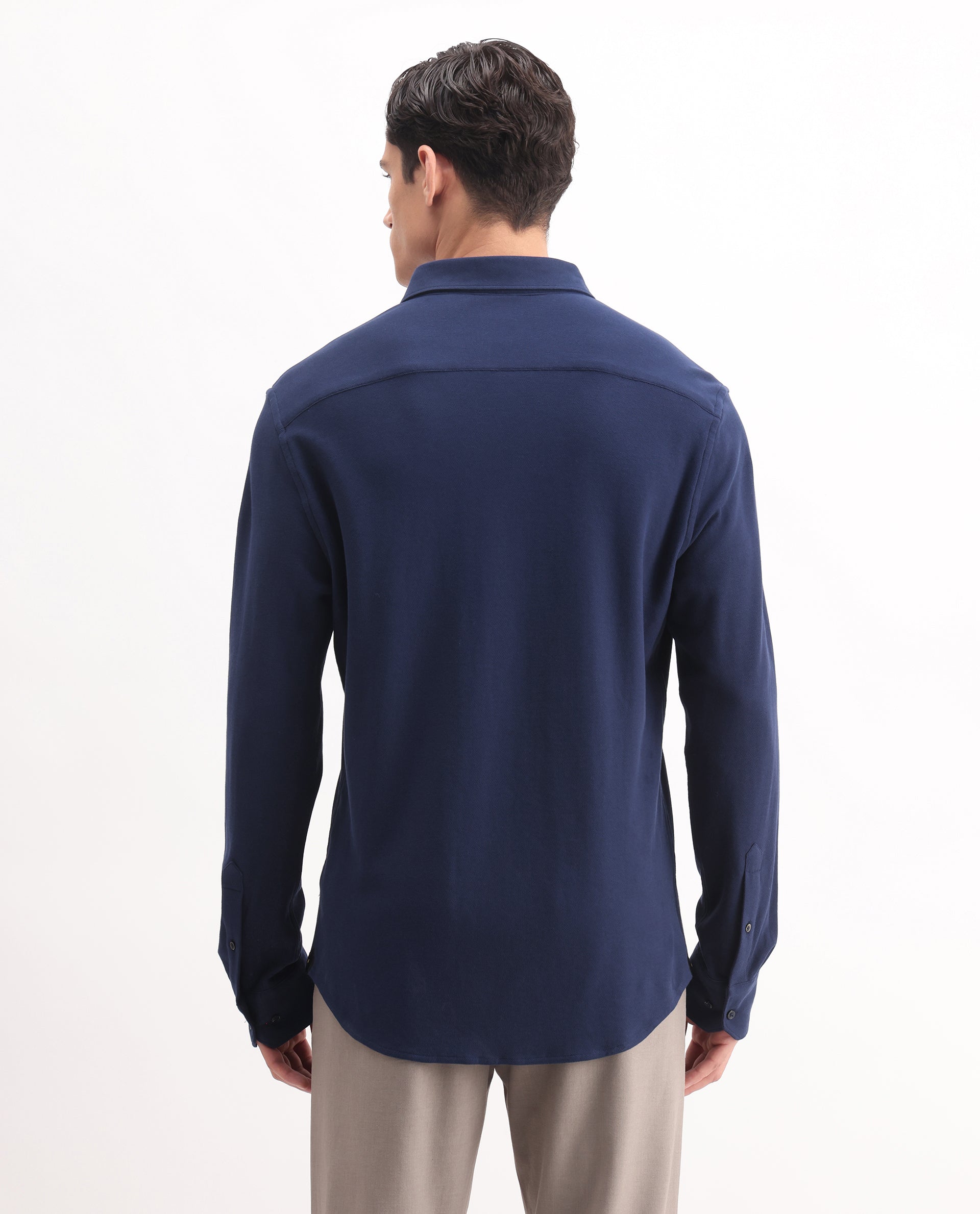 Rare Rabbit Men's Vane-25 Blue Cotton Plain Regular Fit Full Sleeve Collared Shirt