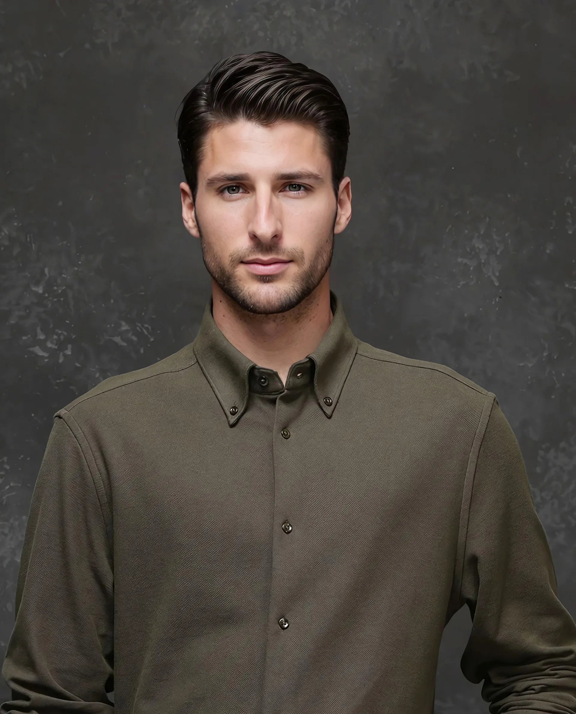 Rare Rabbit Men Vane Dark Olive Cotton Fabric Full Sleeves Regular Collar Regular Fit Plain Shirt