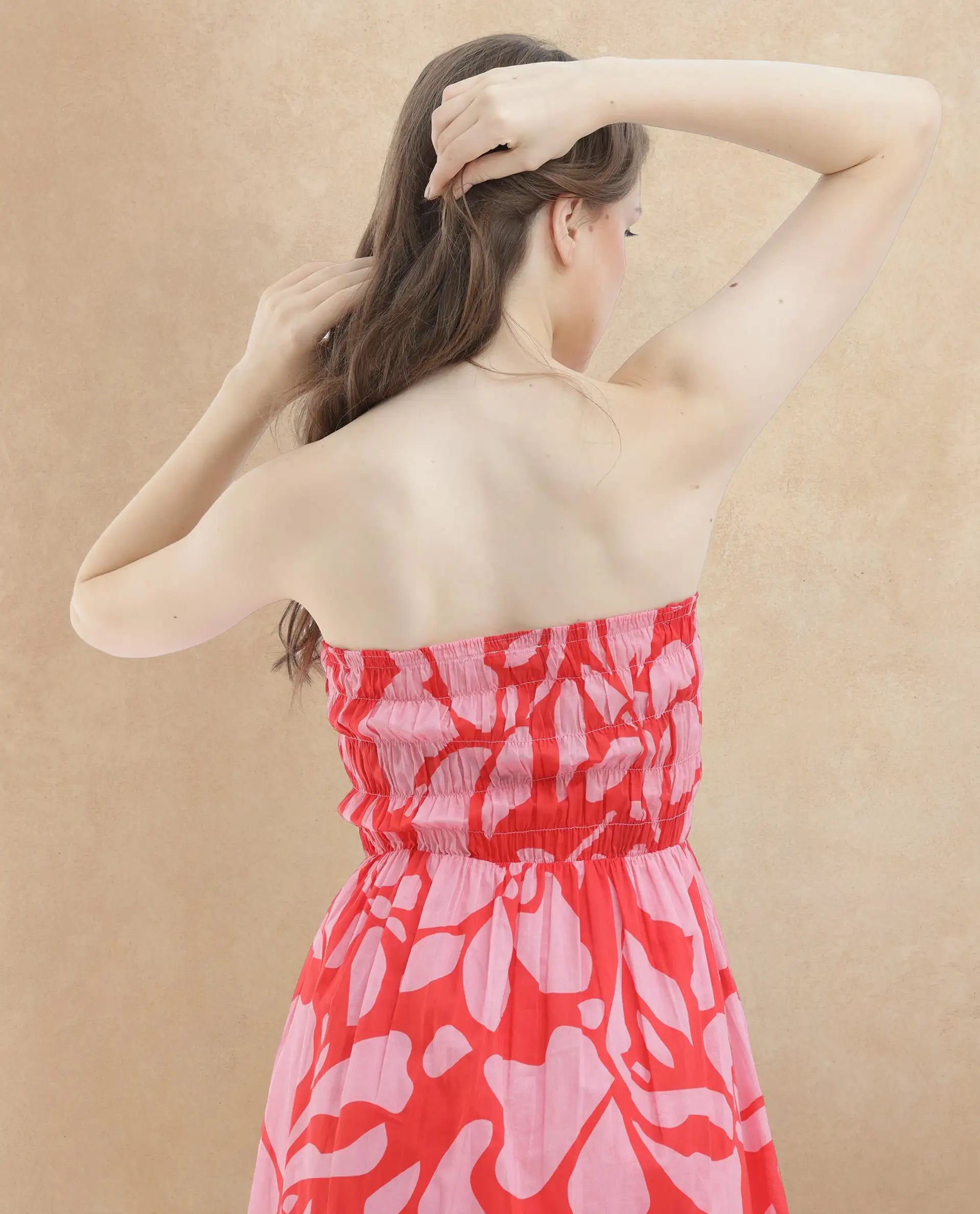 Rareism Women's Vanka Red Cotton Shoulder Strap Floral Print Shoulder Strap Maxi Fit And Flare Dress