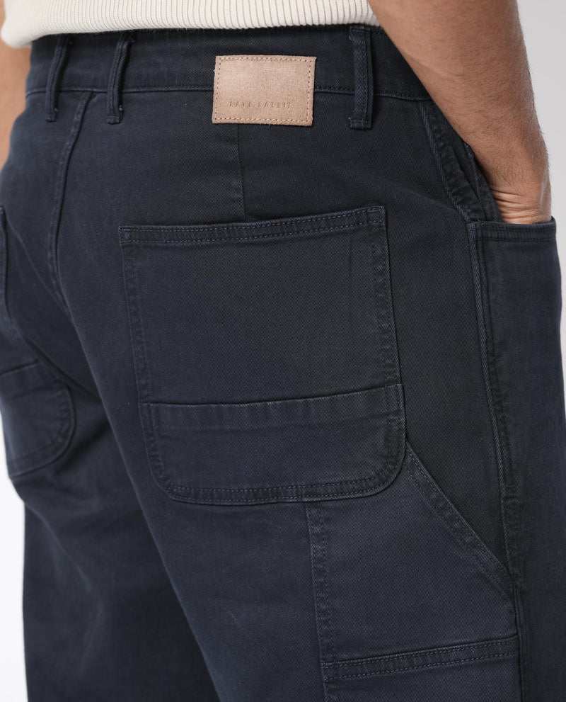 Rare Rabbit Men's Vannes Dark Navy Garment Dyed Mid Rise Carpenter Fit Jeans