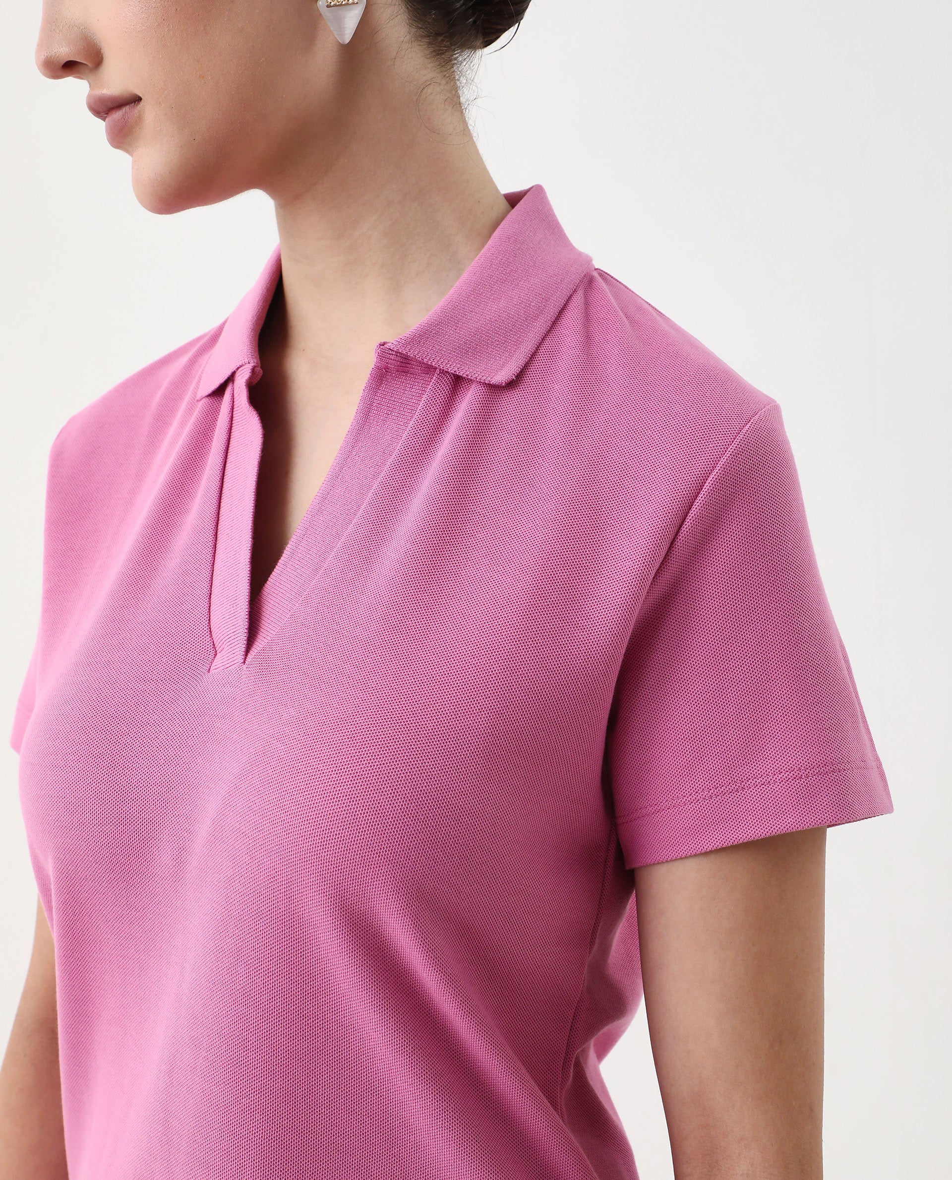 Rareism Women's Vano Pink Cotton Crew Neck Graphic Print Oversized Polo