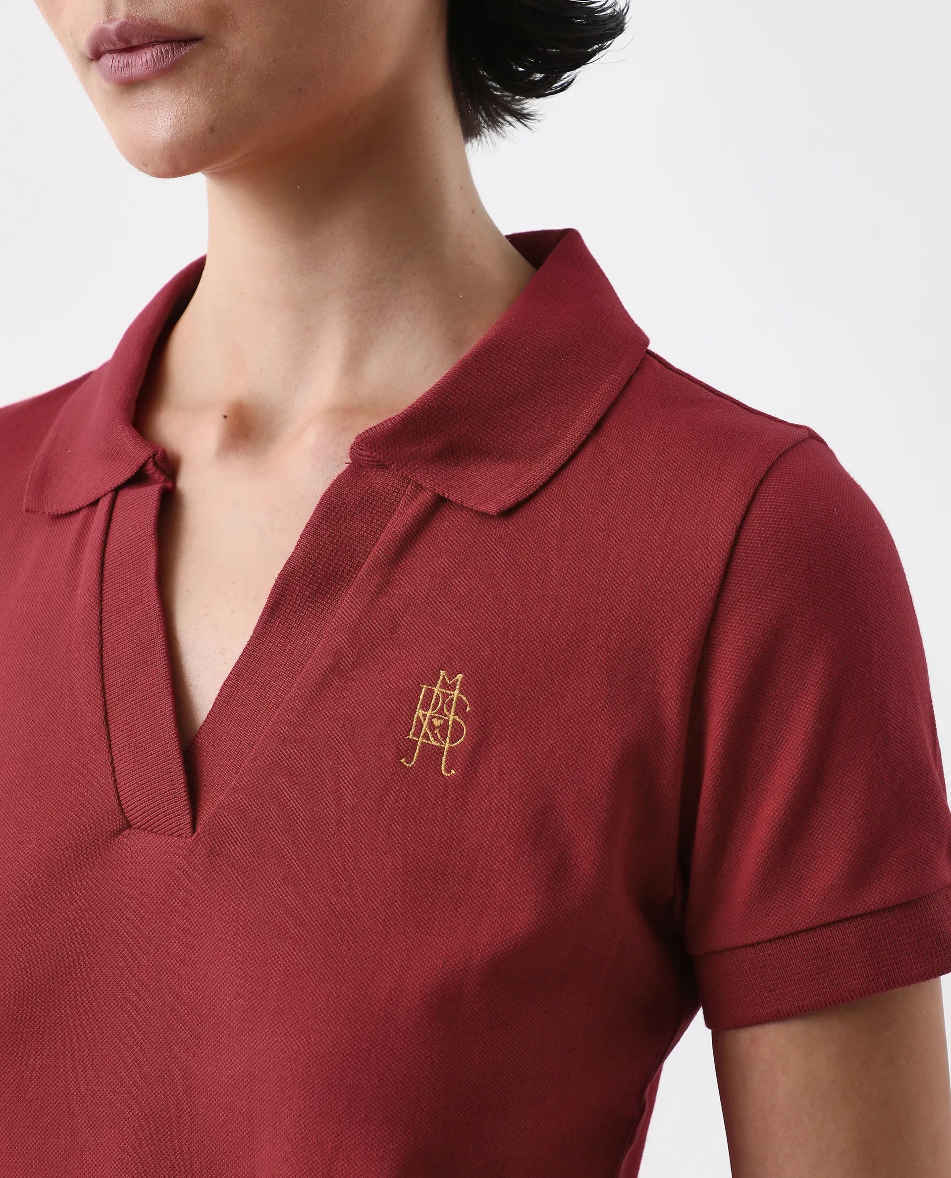 Rareism Women's Van Red Cotton Blend Polo Neck Plain Regular Fit Polo