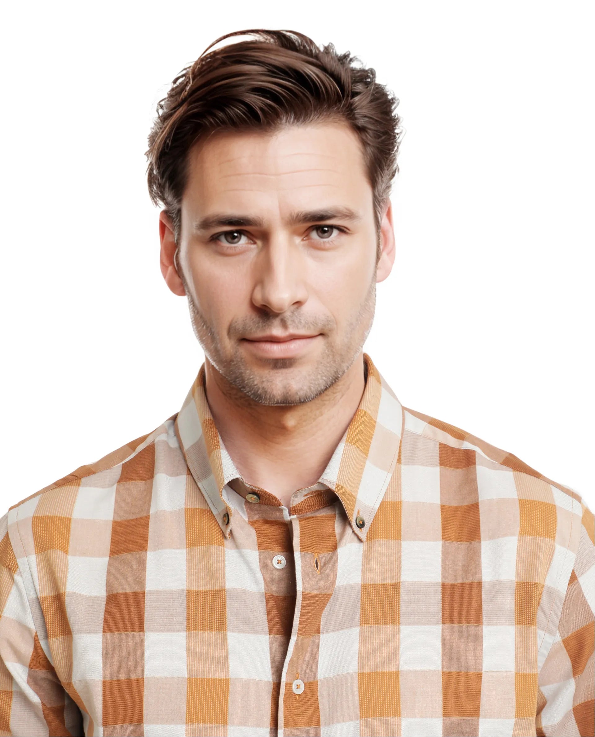 Rare Rabbit Men's Vanta Dusky Mustard Cotton Fabric Full Sleeve Regular Fit Checks Shirt